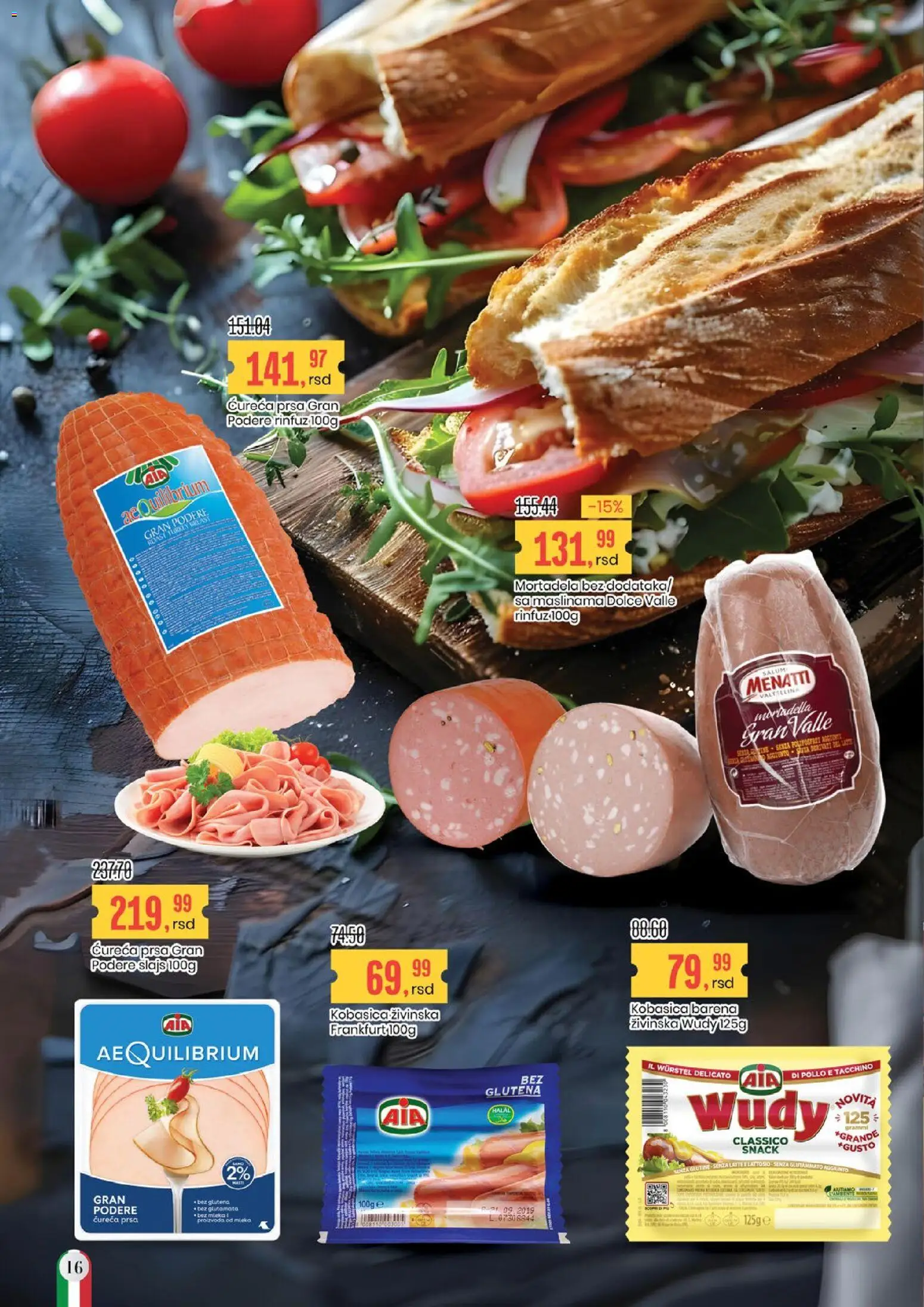 Aroma Market katalog - važi od 26.12.2025 | Strana: 16 | Proizvode: Mortadela, Kobasica