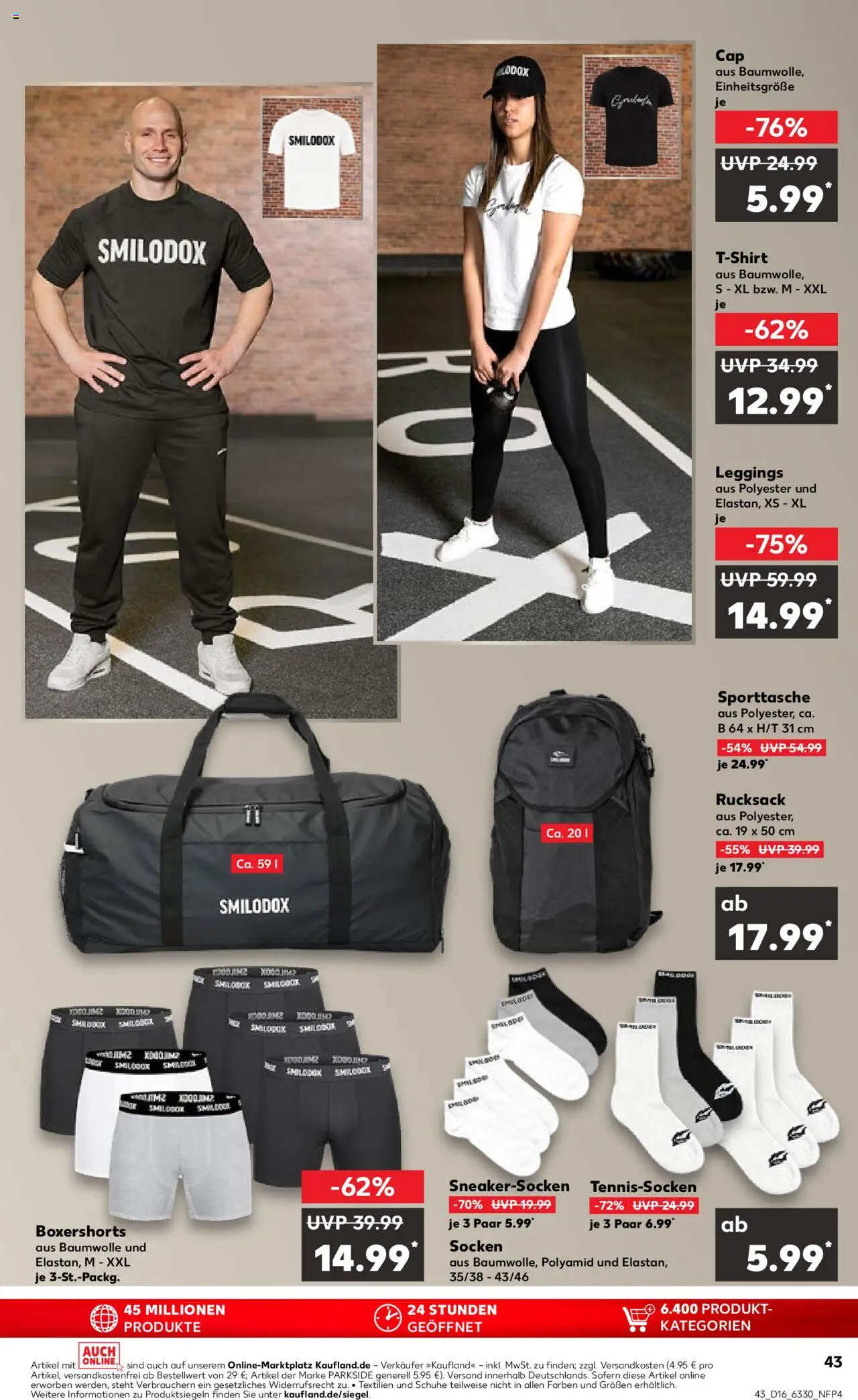Kaufland - Hamburg, Bergedorfer Straße 106 - gültig ab dem 17.04.2025 | Seite: 43 | Produkte: T-Shirt, Socken, Leggings, Boxer