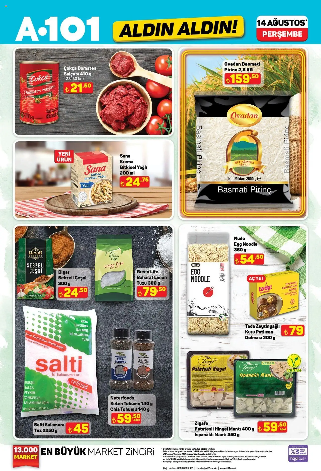 A101 Katalog Aldın Aldın - 14.08.2025 tarihinden itibaren geçerlidir | Sayfa: 1 | Ürünler: Peynir, Pirinç, Krema, Baharat