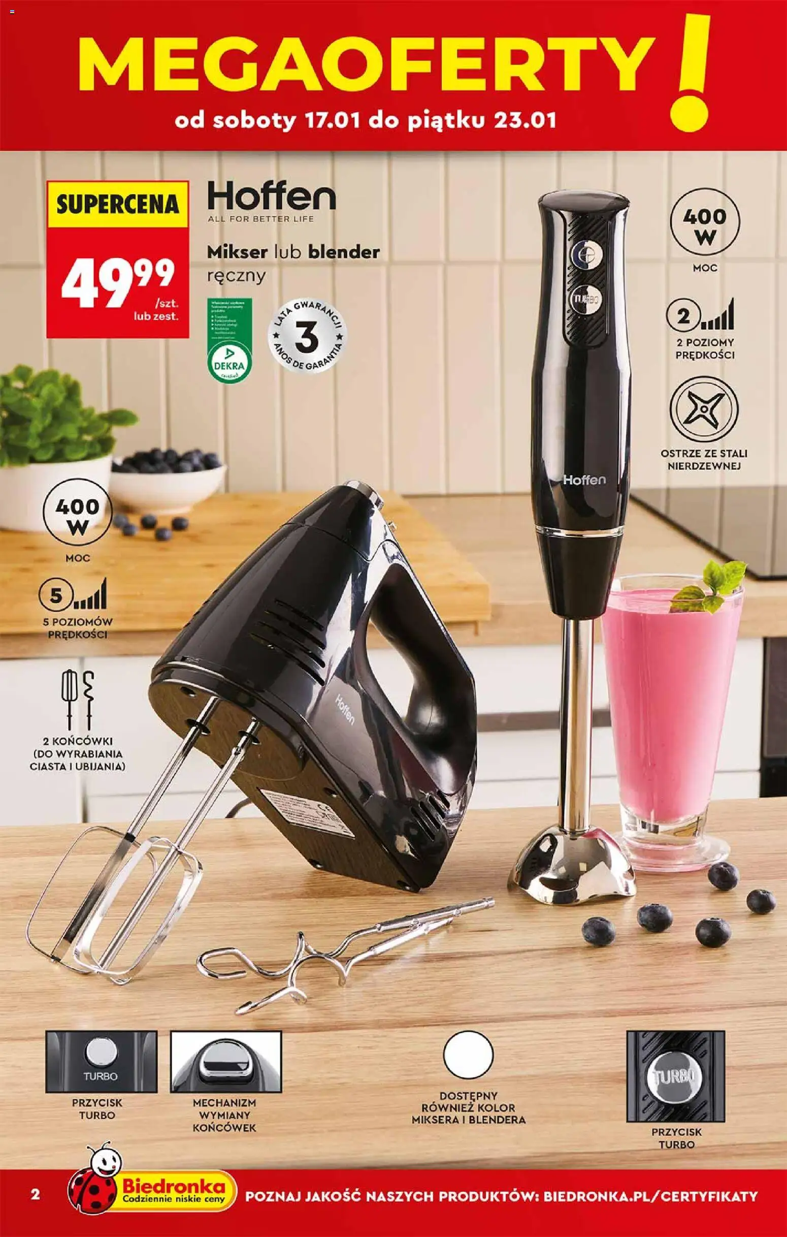 Biedronka gazetka - Hity i inspiracje od 17.01.2026 | Strona: 2 | Produkty: Blender ręczny, Mikser, Blender