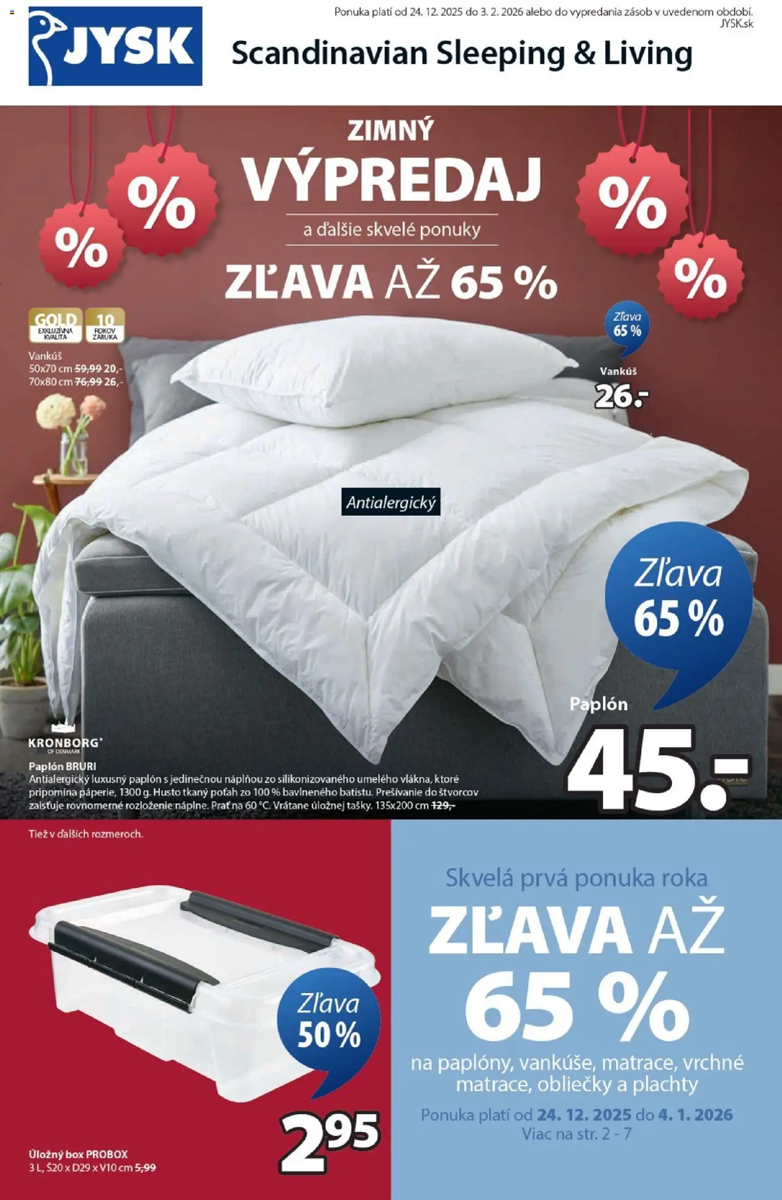 Nové JYSK akcie – leták je platný od 24.12.2025 | Strana: 1 | Produkty: Obliečky, Vankúš