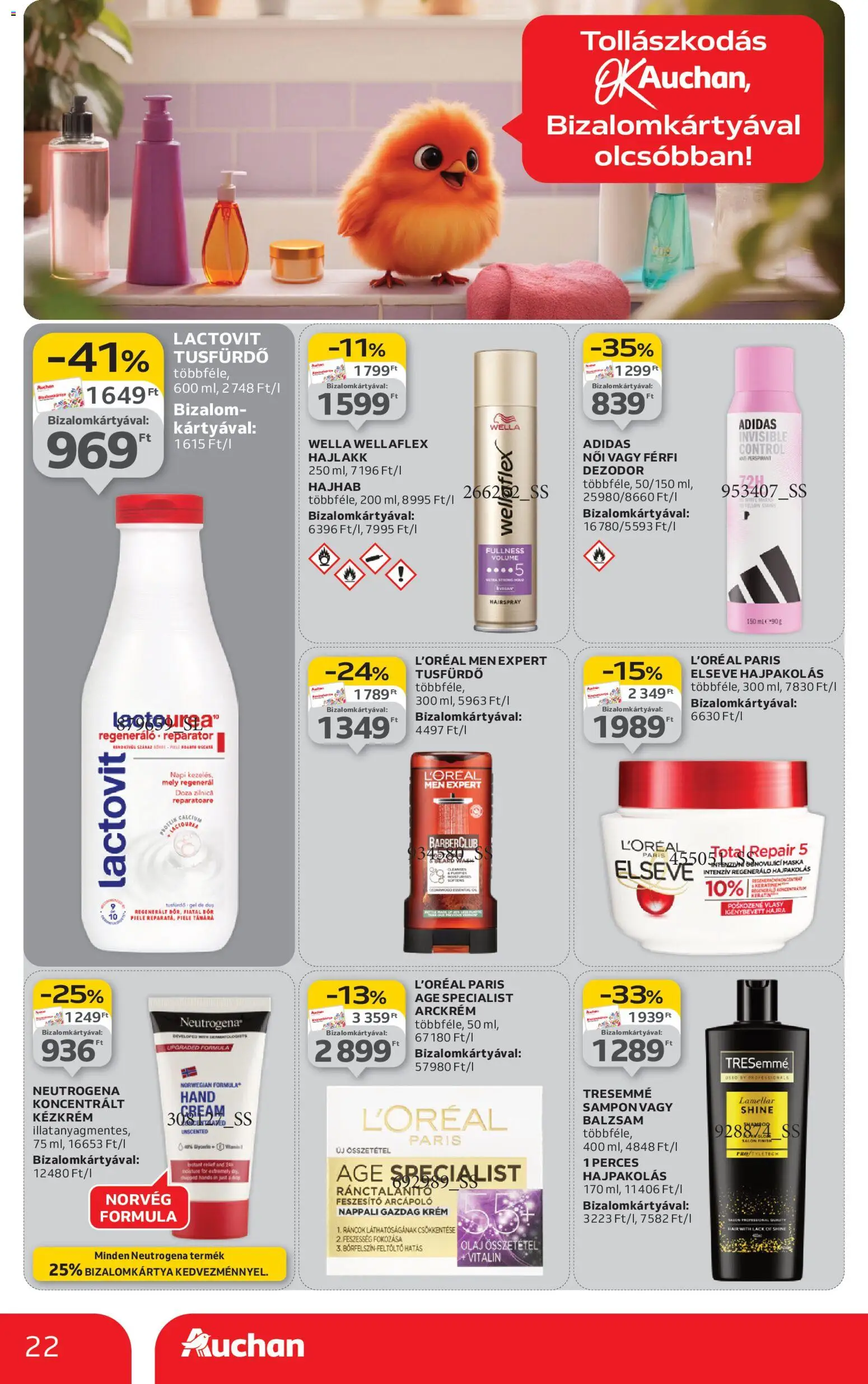 Auchan akciós ujság - amely érvényes a következő dátumtól: 15.01.2026 | Oldal: 22 | Termékek: Arckrém, Hajhab, Olaj, Hajlakk