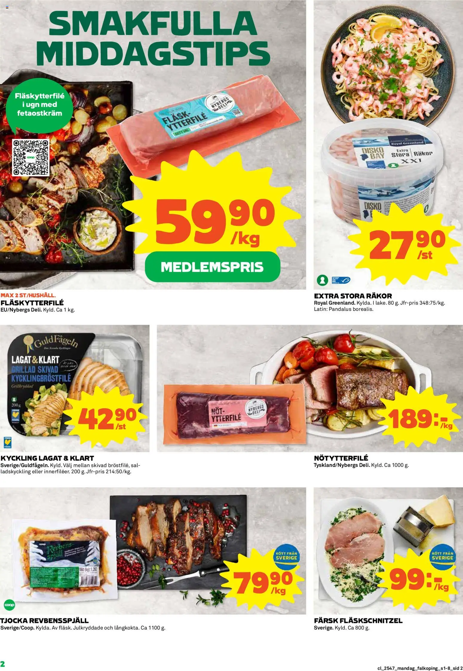 Coop reklamblad aktuell från 17.11.2025 | Sida: 2 | Produkter: Revbensspjäll, Fläskytterfilé, Räkor, Fläsk