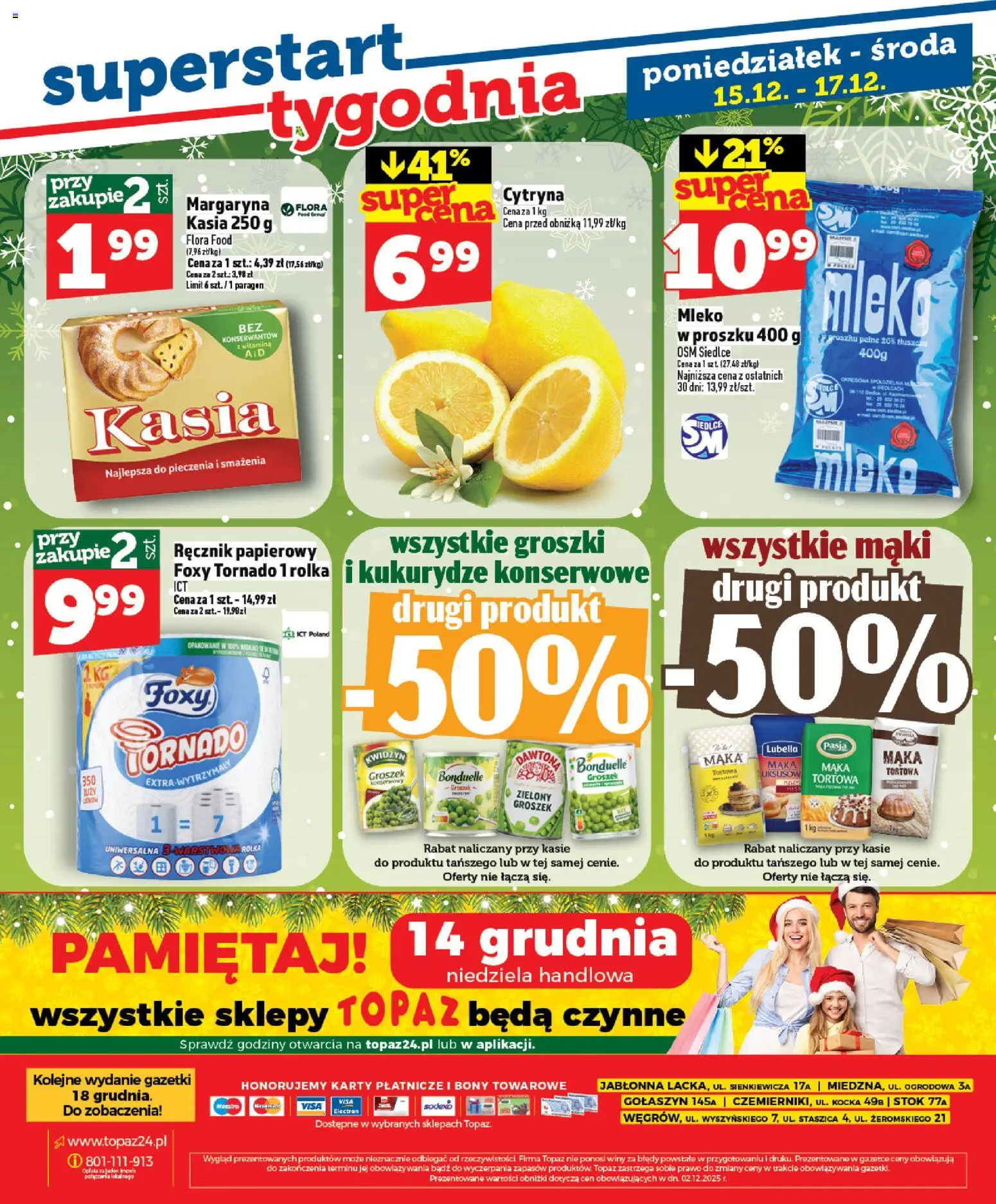 Topaz Gazetka - Ceny małe na stałe od 11.12.2025 | Strona: 34 | Produkty: Groszek, Mleko w proszku, Margaryna, Mleko