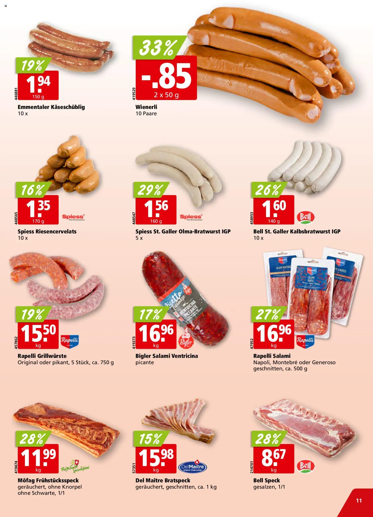 Aligro aktionen Schlieren, Gossau SG, Frauenfeld, Rapperswil-Jona, Sargans, Bern – gültig ab 04.05.2026 | Seite: 11 | Produkte: Salami