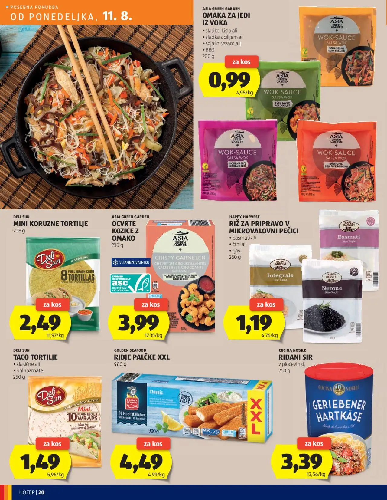 Hofer katalog │ velja od 07.08.2025 | Stran: 20 | Izdelki: Kozice, Tortilje, Sir, Riz
