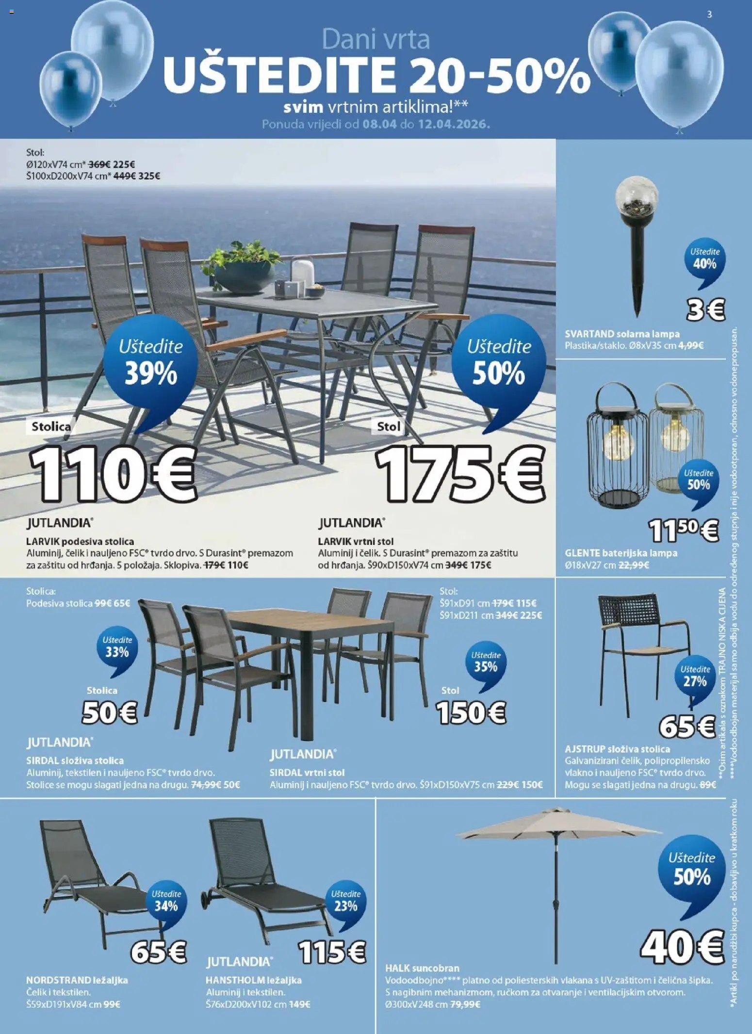 JYSK katalog | vrijedi od 08.04.2026 | Stranica: 3 | Proizvodi: Ležaljka, Stol, Stolica, Suncobran