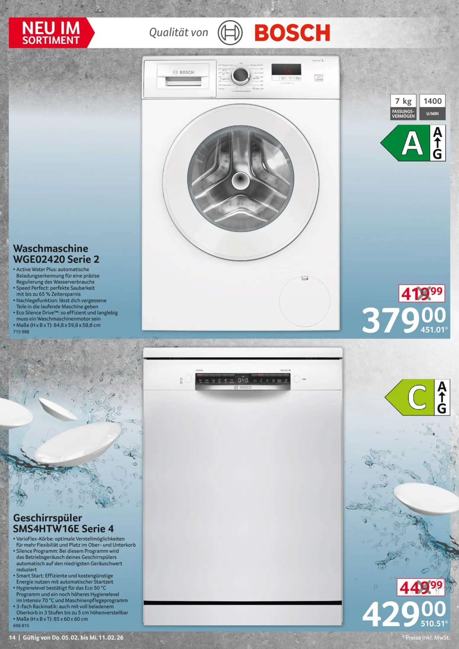 Selgros Non Food – gültig ab 05.02.2026 | Seite: 14 | Produkte: Bosch, Geschirrspüler, Waschmaschine