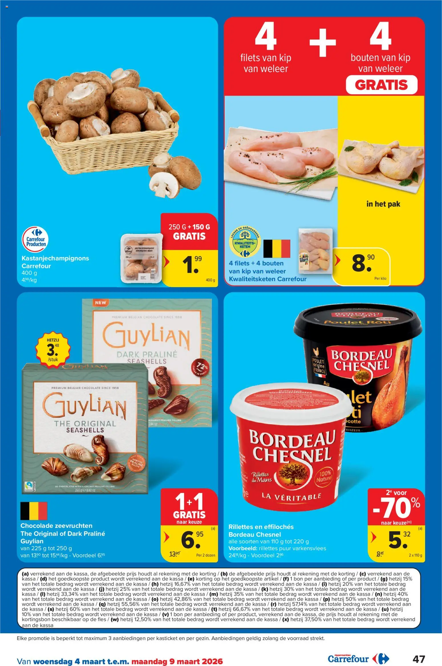 {H1} | Pagina: 47 | Producten: Fles, Varkensvlees, Kip, Chocolade