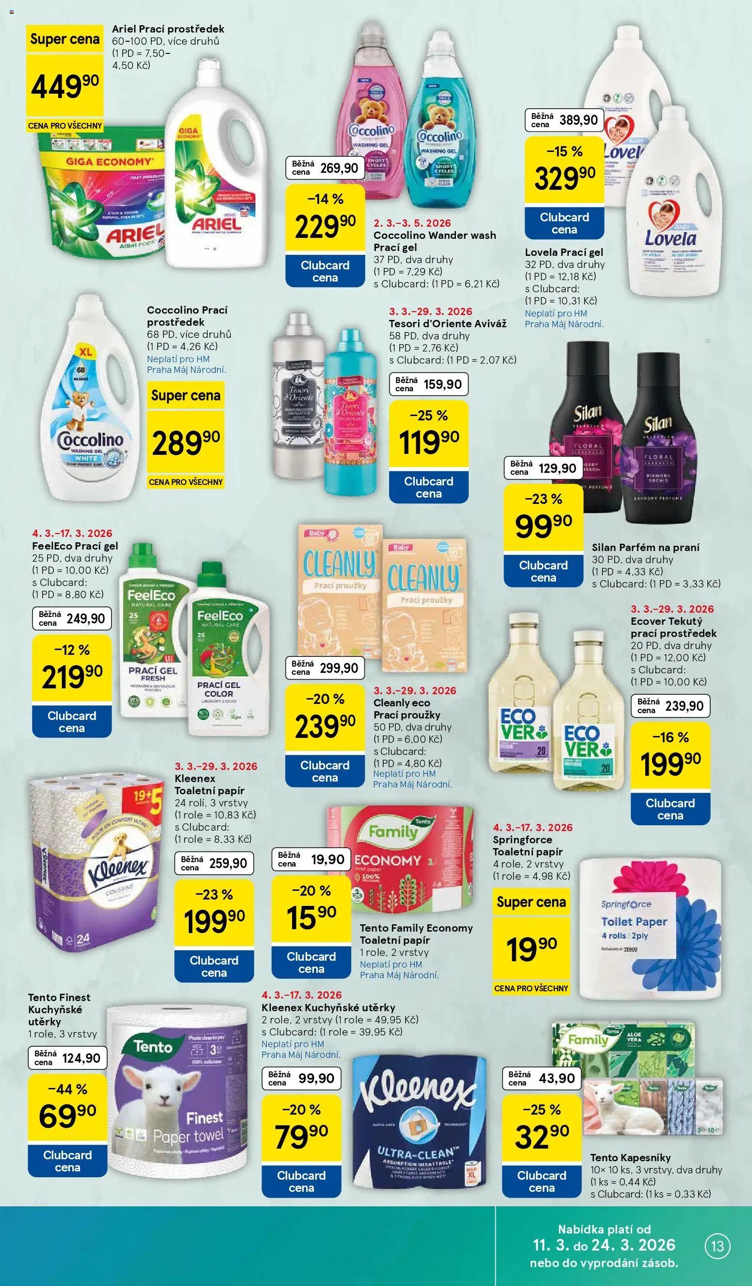 Tesco leták - Hypermarket od 11.03.2026 | Strana: 13 | Produkty: Prací gel, Utěrky, Coccolino, Silan