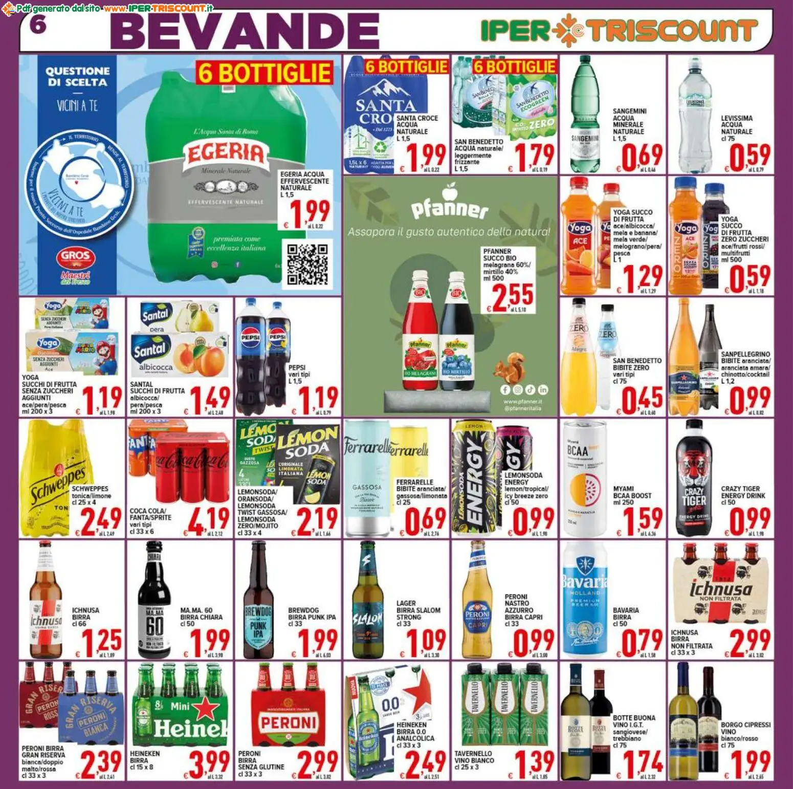 Volantino Ipertriscount del 07.11.2025 | Pagina: 6 | Prodotti: Succo, Pesca, Heineken, Ferrarelle