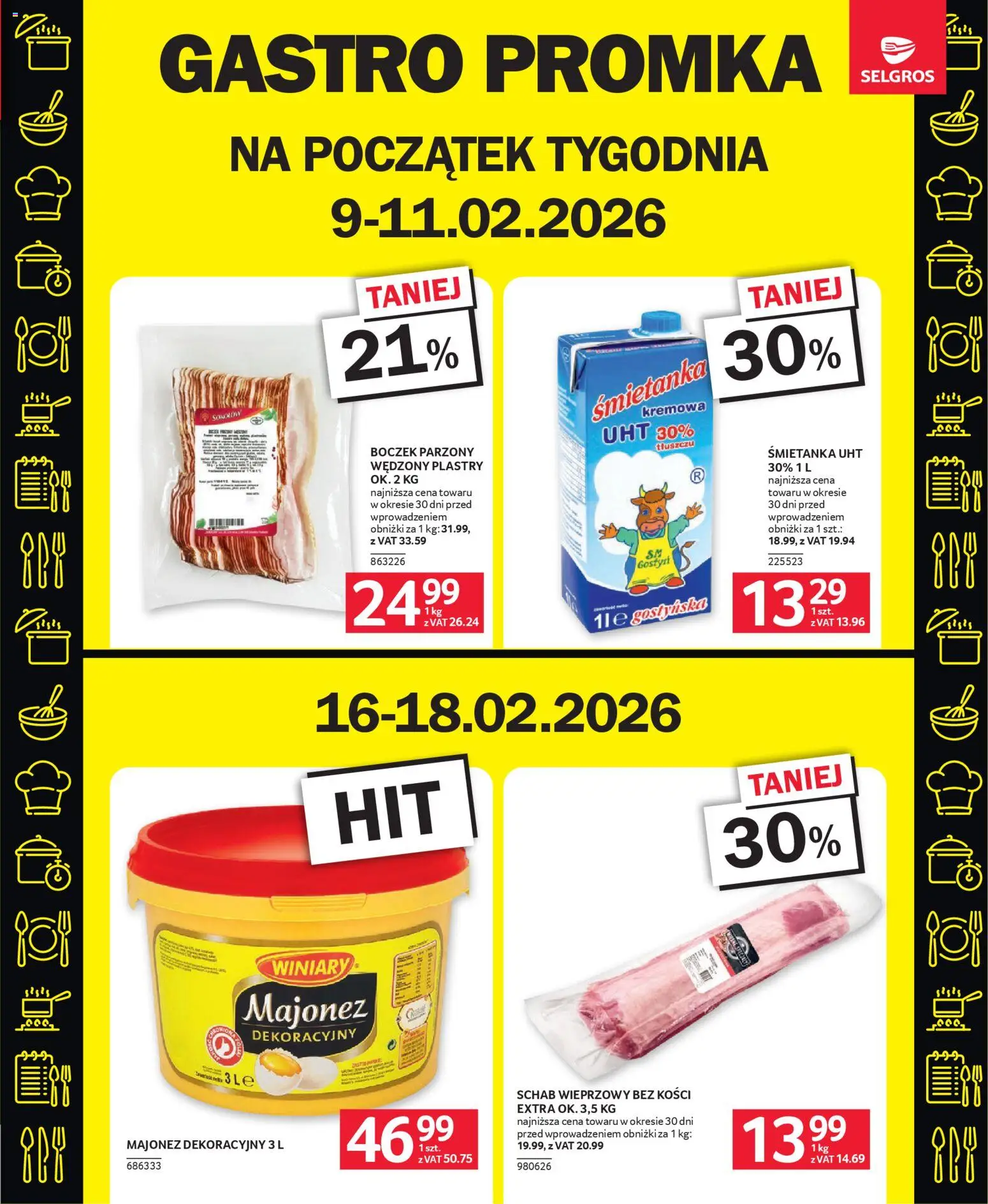 Selgros cash&carry Gazetka - Oferta dla gastronomii od 05.02.2026 | Strona: 9 | Produkty: Schab wieprzowy, Schab wieprzowy bez kości, Boczek parzony, Majonez