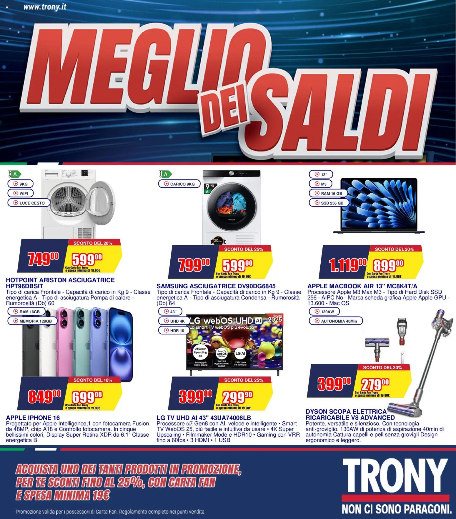 Volantino Trony del 27.12.2025 | Pagina: 1 | Prodotti: Iphone, Scopa, Fotocamera, USB