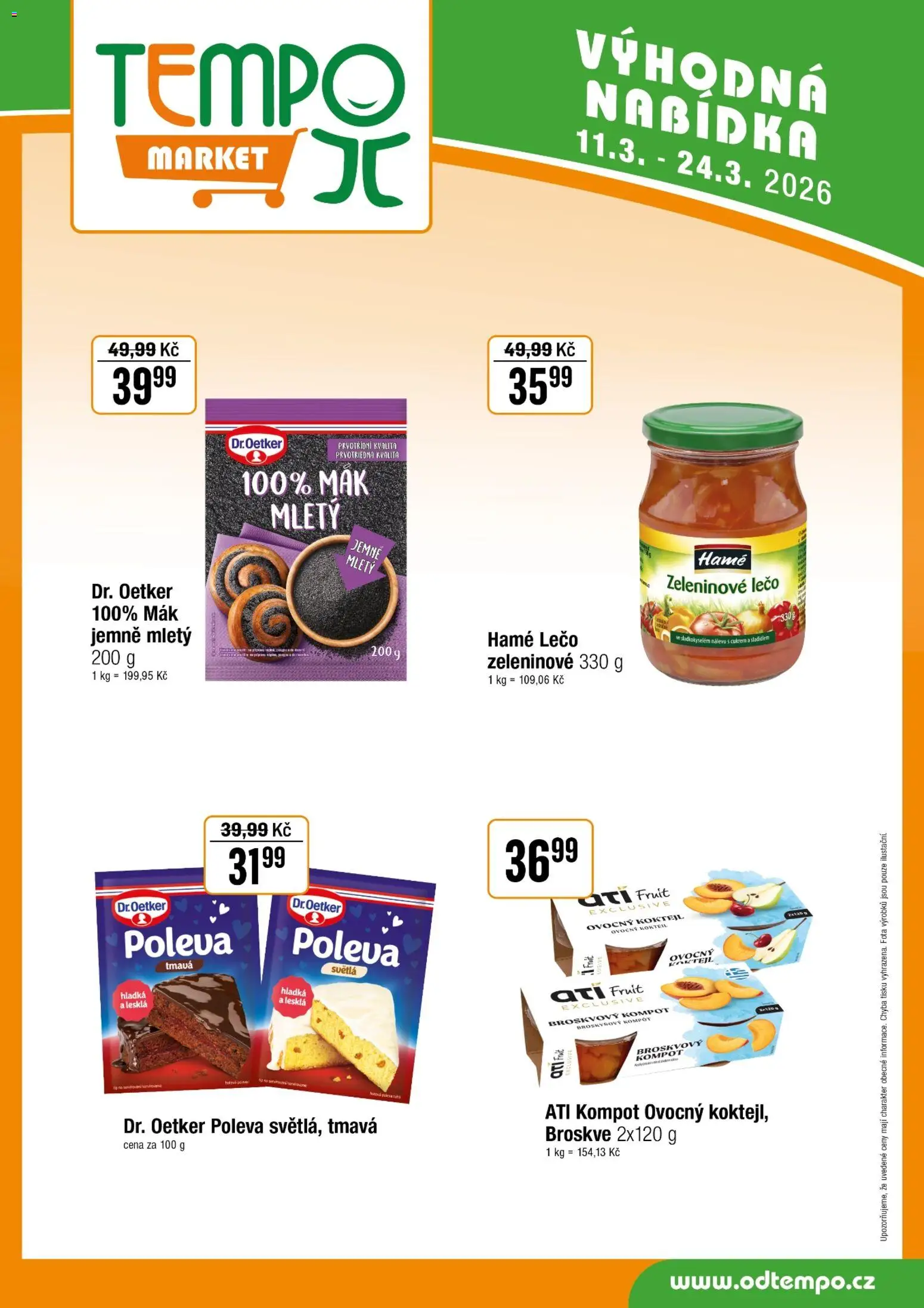 Tempo leták od 11.03.2026 | Strana: 14 | Produkty: Kompot, Mák mletý, Broskve, Lečo