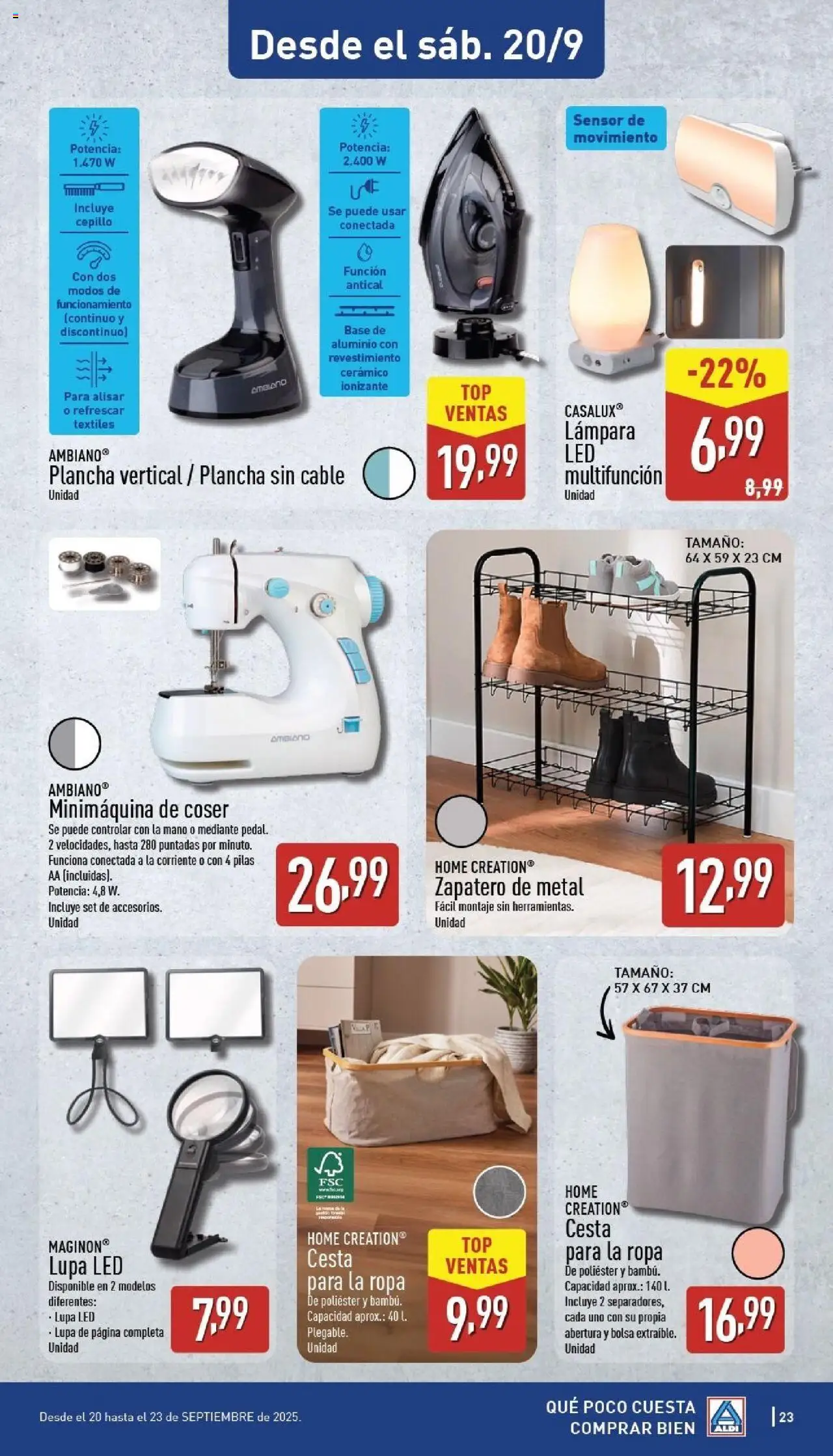 Aldi folleto Canarias │ válido desde el 15.09.2025 | Página: 23 | Productos: Cepillo, Zapatero, Cable, Bolsa
