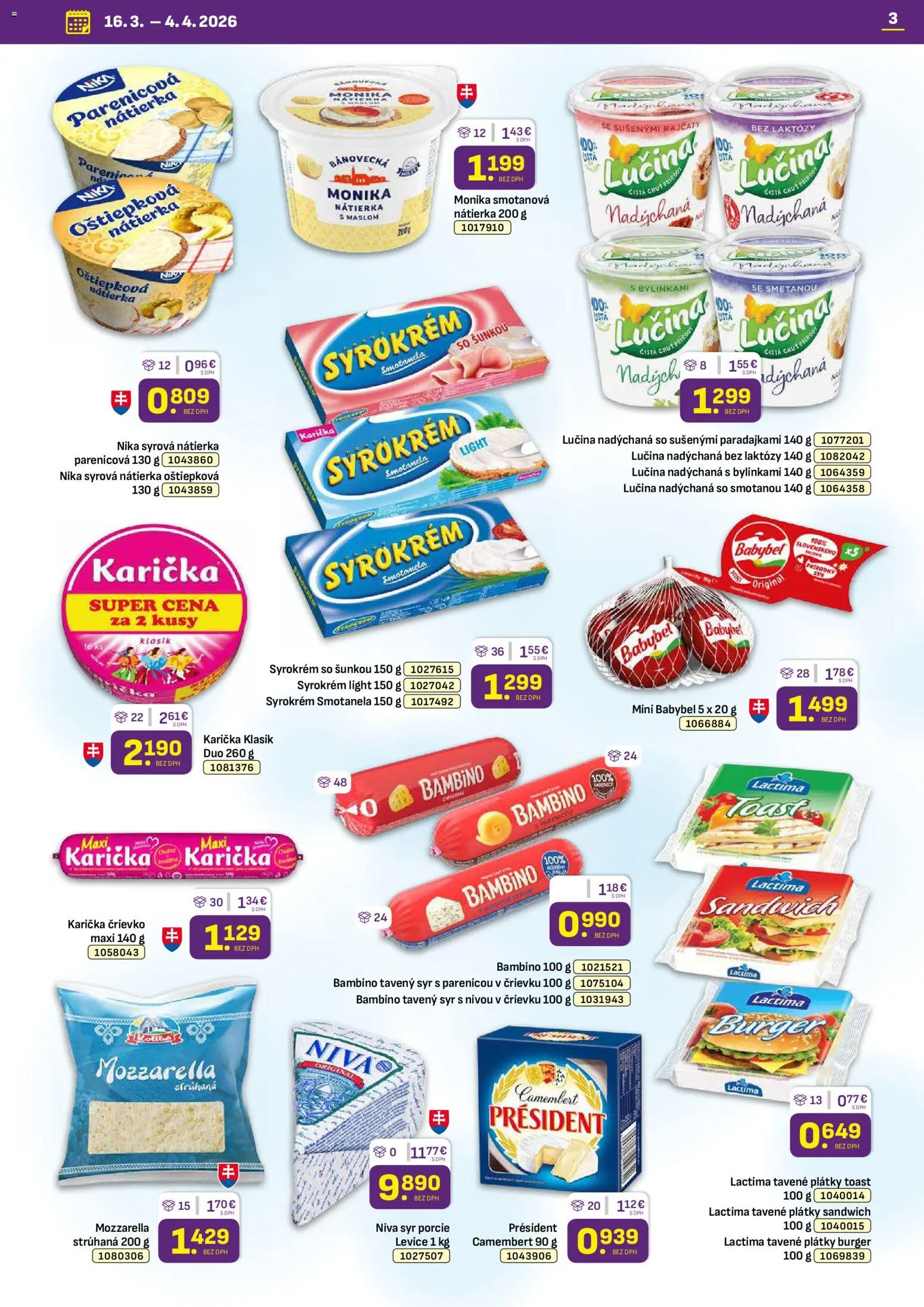 Nové Libex akcie – leták je platný od 16.03.2026 | Strana: 3 | Produkty: Syr, Mozzarella