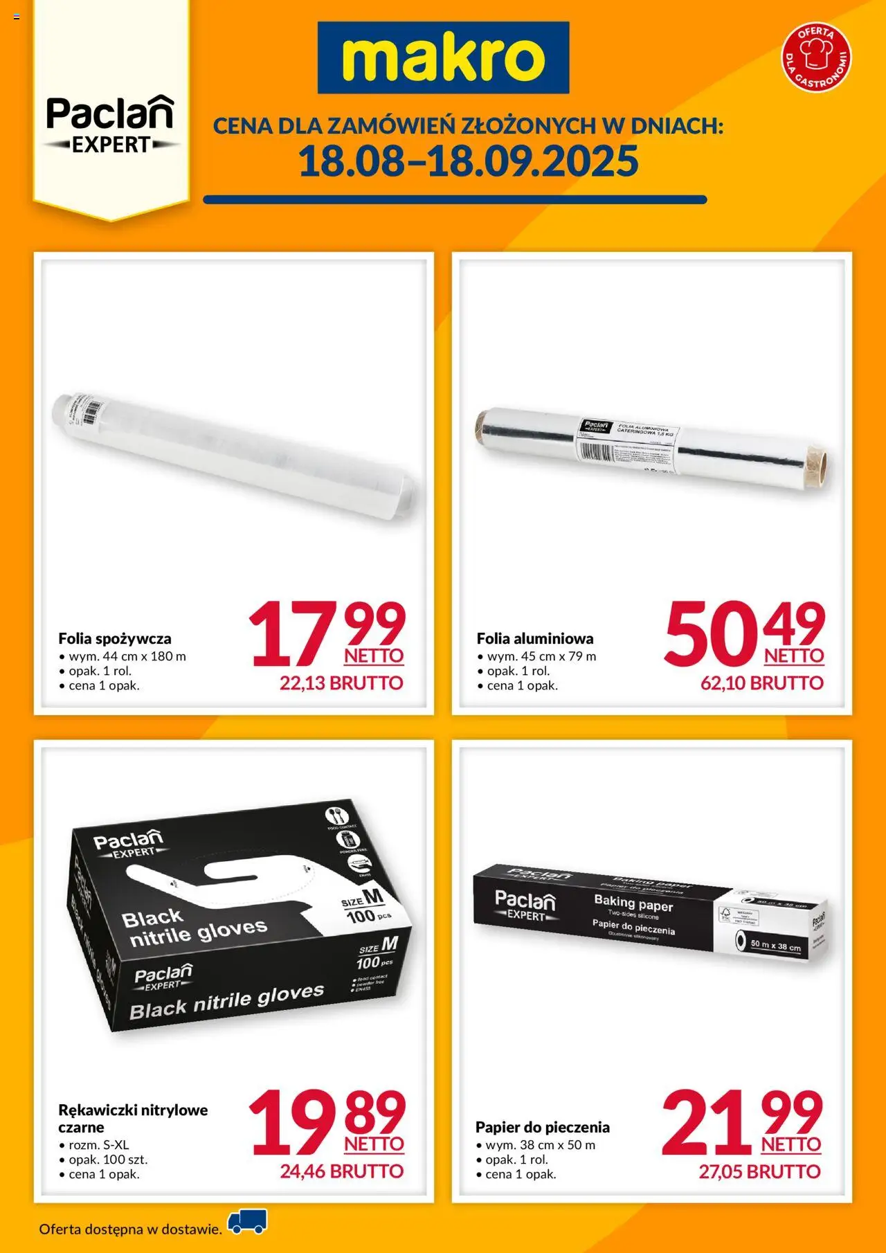 Makro Gazetka - Paclan od 18.08.2025 | Strona: 1 | Produkty: Rękawiczki, Folia spożywcza, Papier do pieczenia
