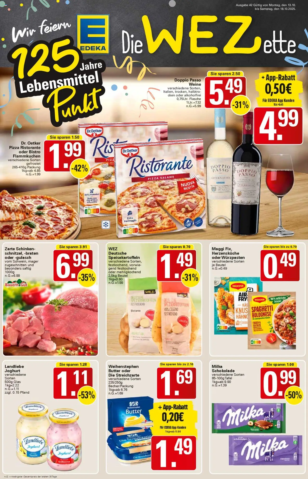 WEZ Prospekt – gültig ab 13.10.2025 | Seite: 1 | Produkte: Butter, Weihenstephan butter, Schinken, Pizza