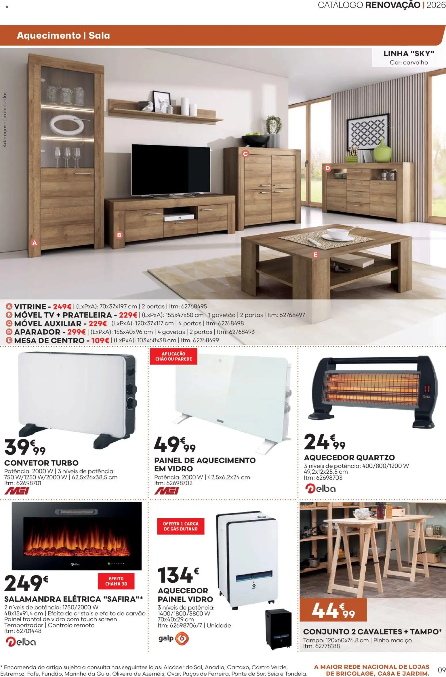 BricoMarché folheto │ válido de 22.01.2026 | Página: 9 | Produtos: Aquecedor, Portas, Mesa, Aparador