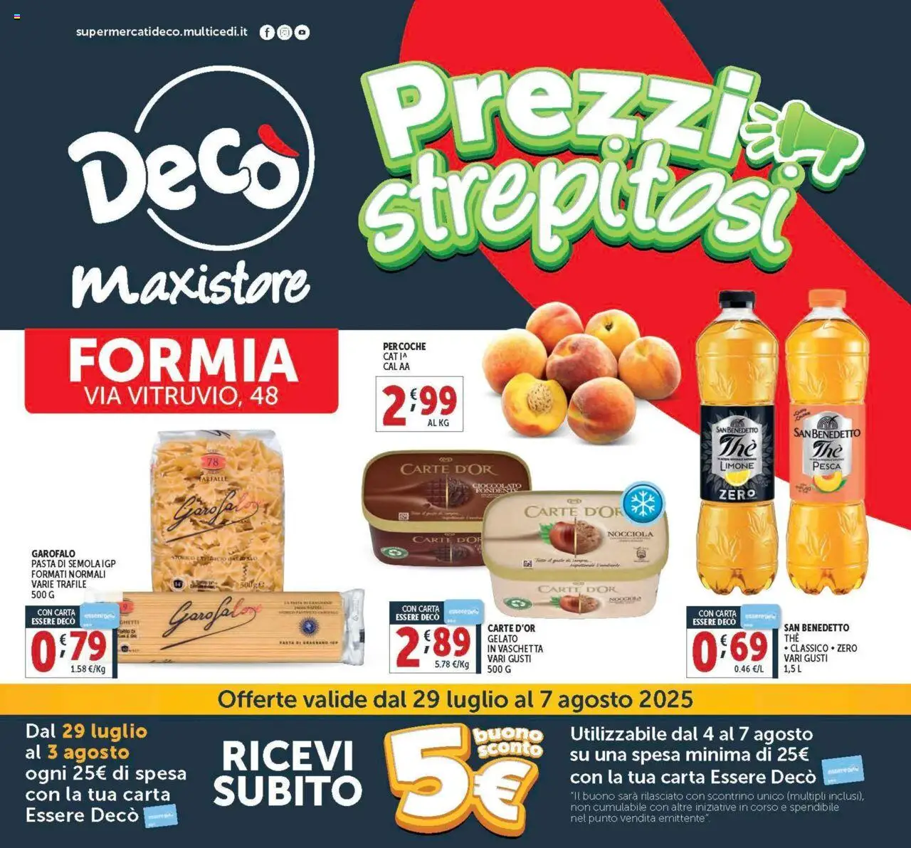Volantino Decò del 29.07.2025 | Pagina: 1 | Prodotti: Cioccolato, Gelato, Pasta, Pesca