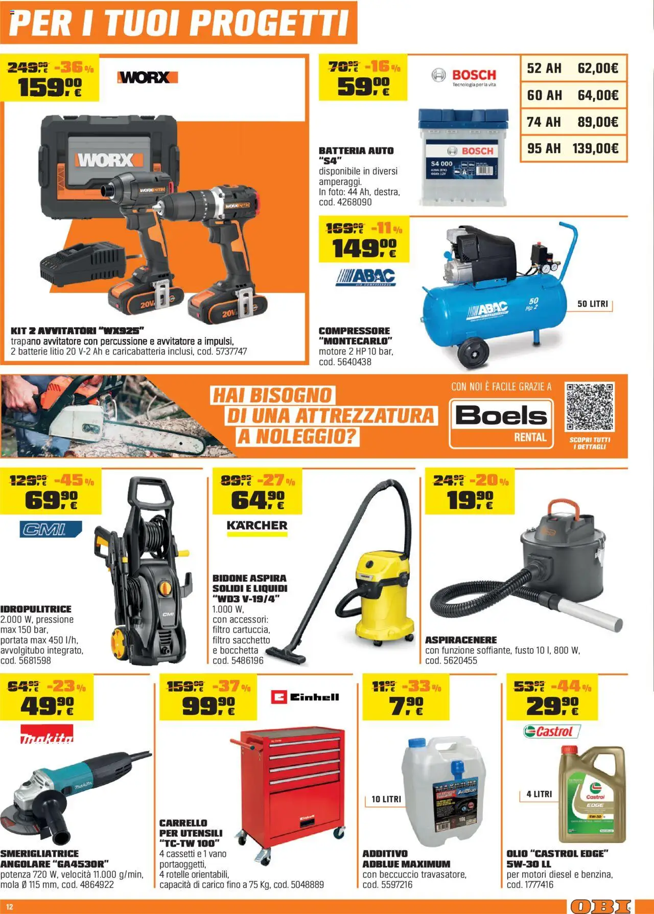 Volantino OBI del 02.10.2025 | Pagina: 12 | Prodotti: Compressore, Olio, Idropulitrice, Trapano