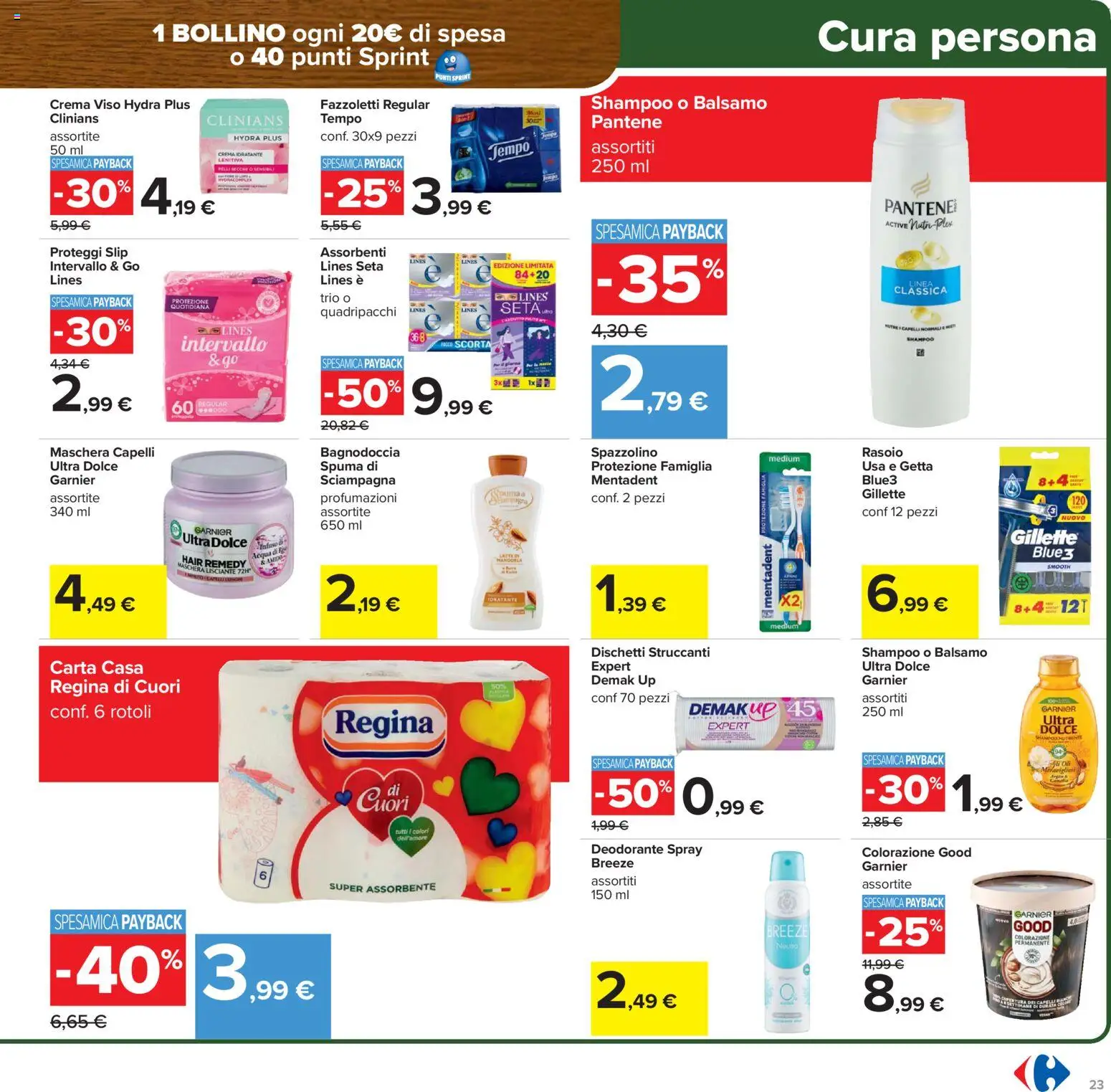 Volantino Carrefour del 06.02.2026 | Pagina: 23 | Prodotti: Shampoo, Balsamo, Deodorante, Acqua