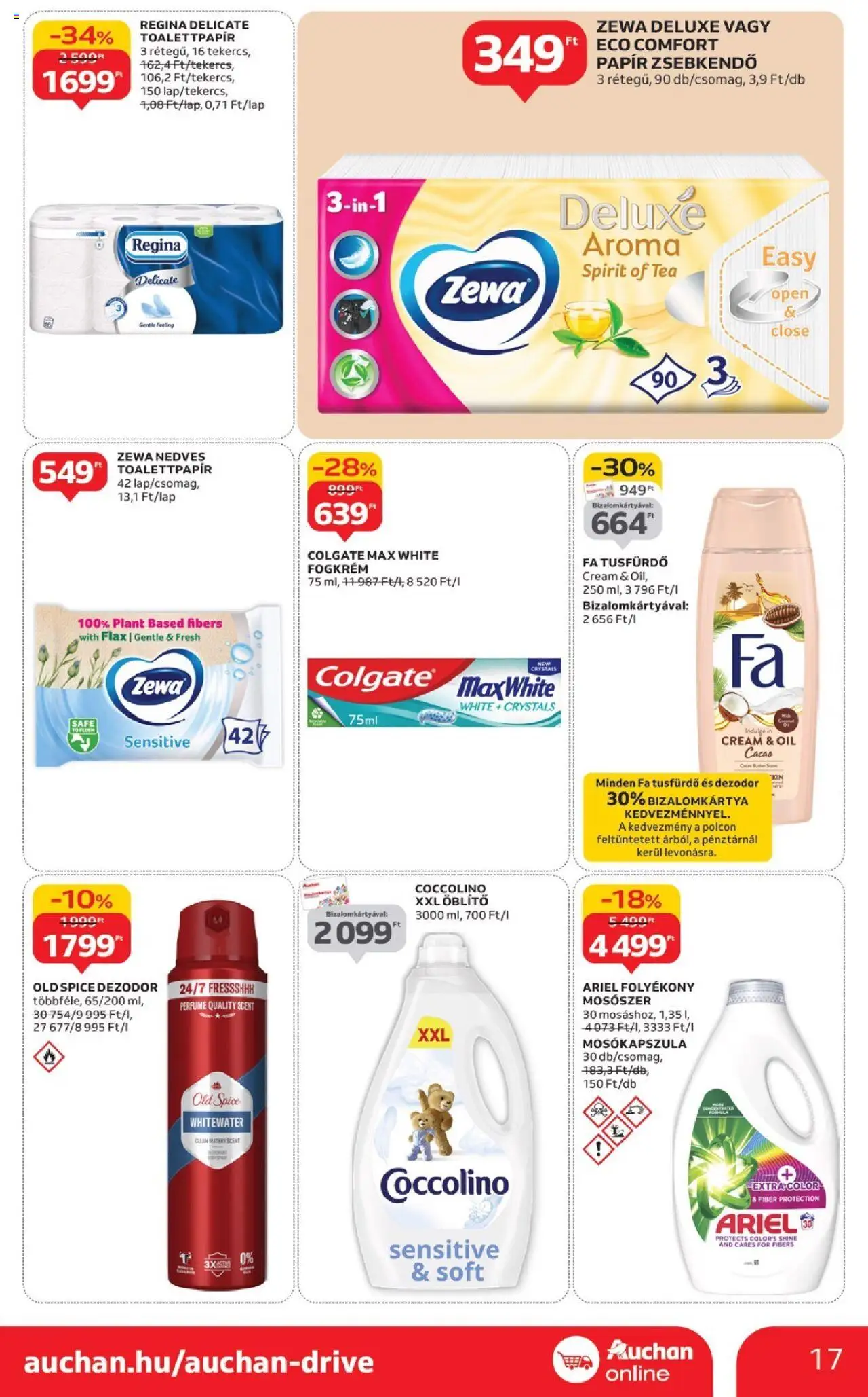 Auchan akciós ujság - amely érvényes a következő dátumtól: 02.10.2025 | Oldal: 17 | Termékek: Ariel, Coccolino, Öblítő, Mosószer