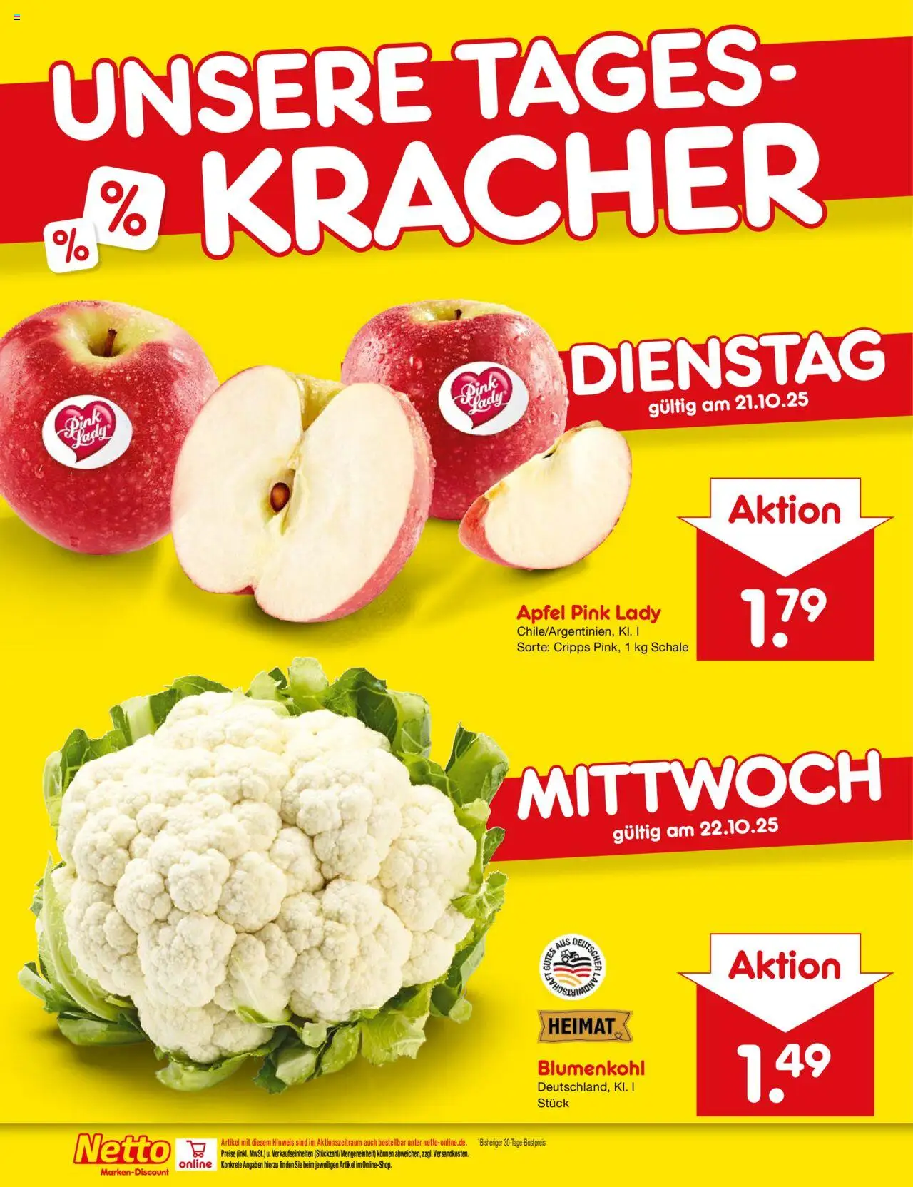 Netto Marken-Discount Prospekt 	 – gültig ab 20.10.2025 | Seite: 10 | Produkte: Äpfel, Blumenkohl