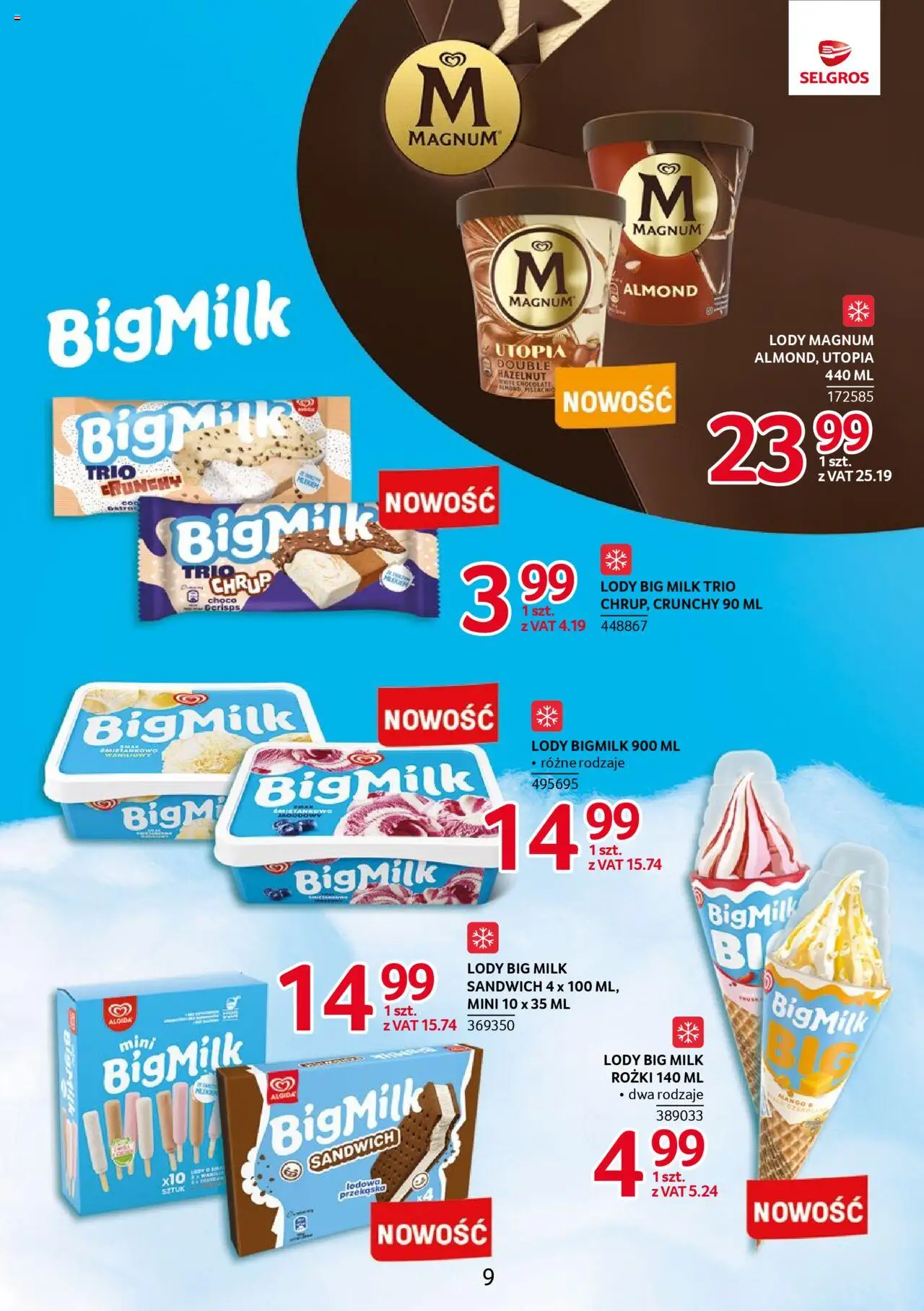 Selgros cash&carry Gazetka - Markowe produkty od 14.08.2025 | Strona: 10 | Produkty: Sandwich, Big Milk, Lody Magnum, Lody