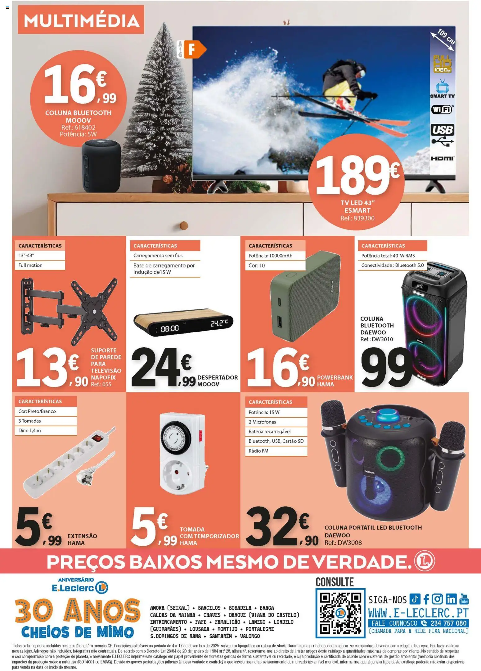 E.Leclerc folheto │ válido de 04.12.2025 | Página: 12 | Produtos: Rádio, Despertador, Tv led, Tomada