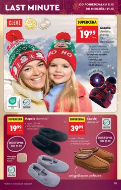 Pogląd oferty "Czapka damska, męska lub dziecięca*, Czapka damska, męska lub dziecięca z 3 trybami świecenia, w zestawie bateria, różne wzory i kolory. Do wyboru czapka: dziecięca 19,99 zł/zest., damska lub męska 24,99 zł/zest." - ważna od 06.12.2025 | Strona: 13 | Produkty: Kapcie, Czapka, Bateria