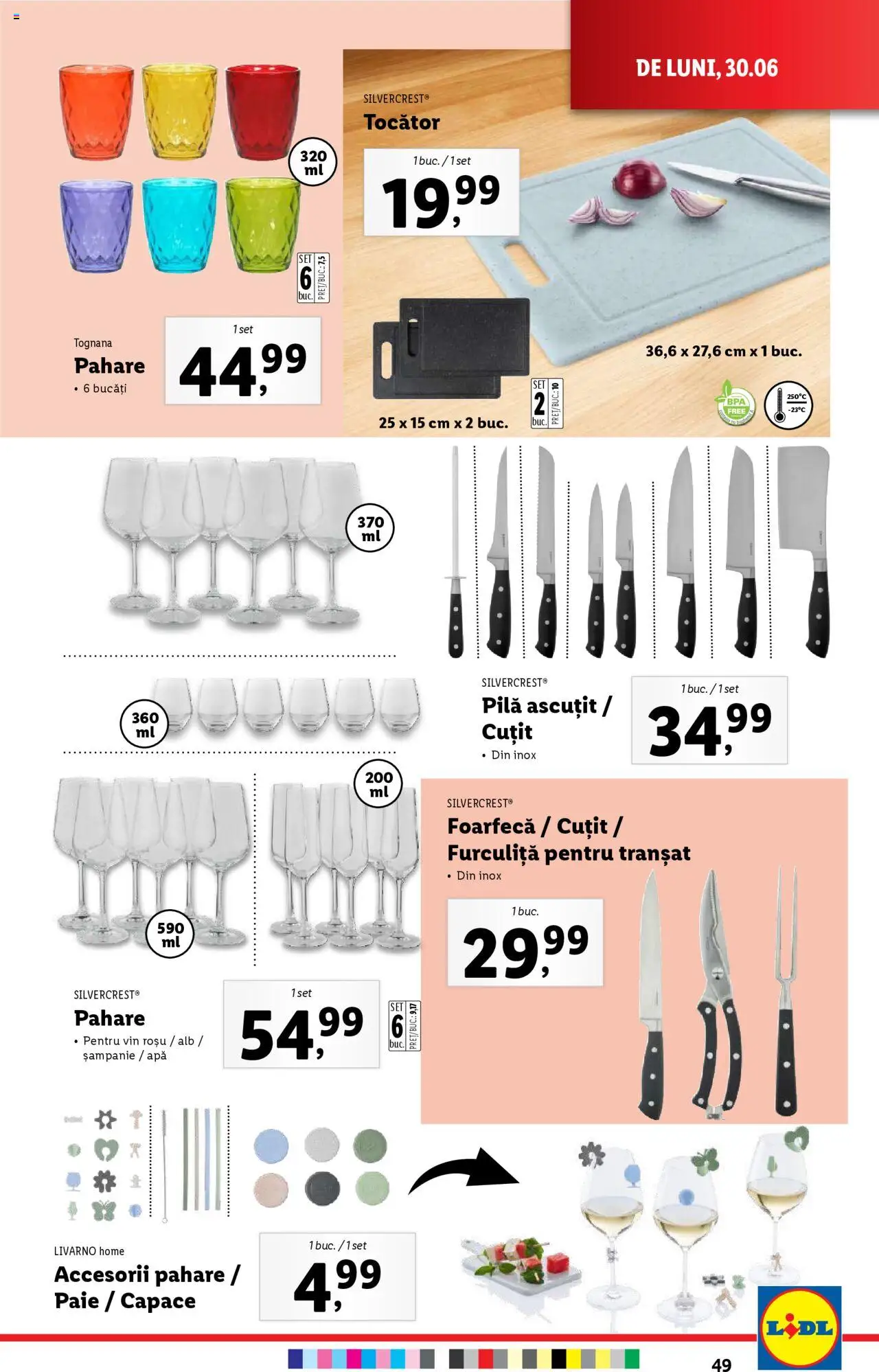 Catalog Lidl – valabil de la 30.06.2025 | Pagină: 49 | Produse: Pahare, Cuțit, Vin, Apă