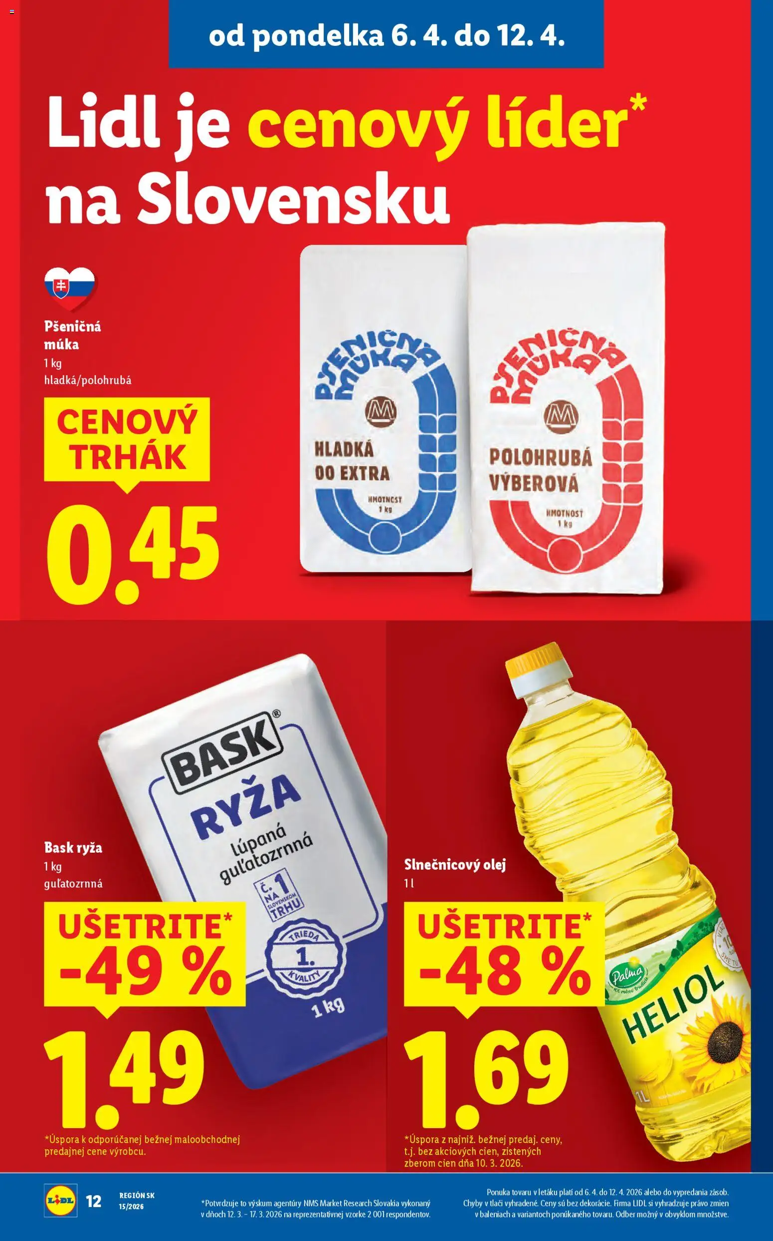 Nové Lidl akcie – leták je platný od 06.04.2026 | Strana: 12 | Produkty: Olej, Ryža, Pšeničná múka, Múka