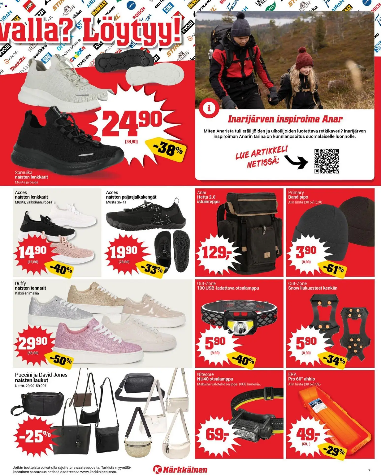 Kärkkäinen tarjoukset - Avajaiset Oulu – voimassa 18.03.2026 alkaen | Sivu: 7 | Tuotteet: Paljasjalkakengät, Lenkkarit, Pipo