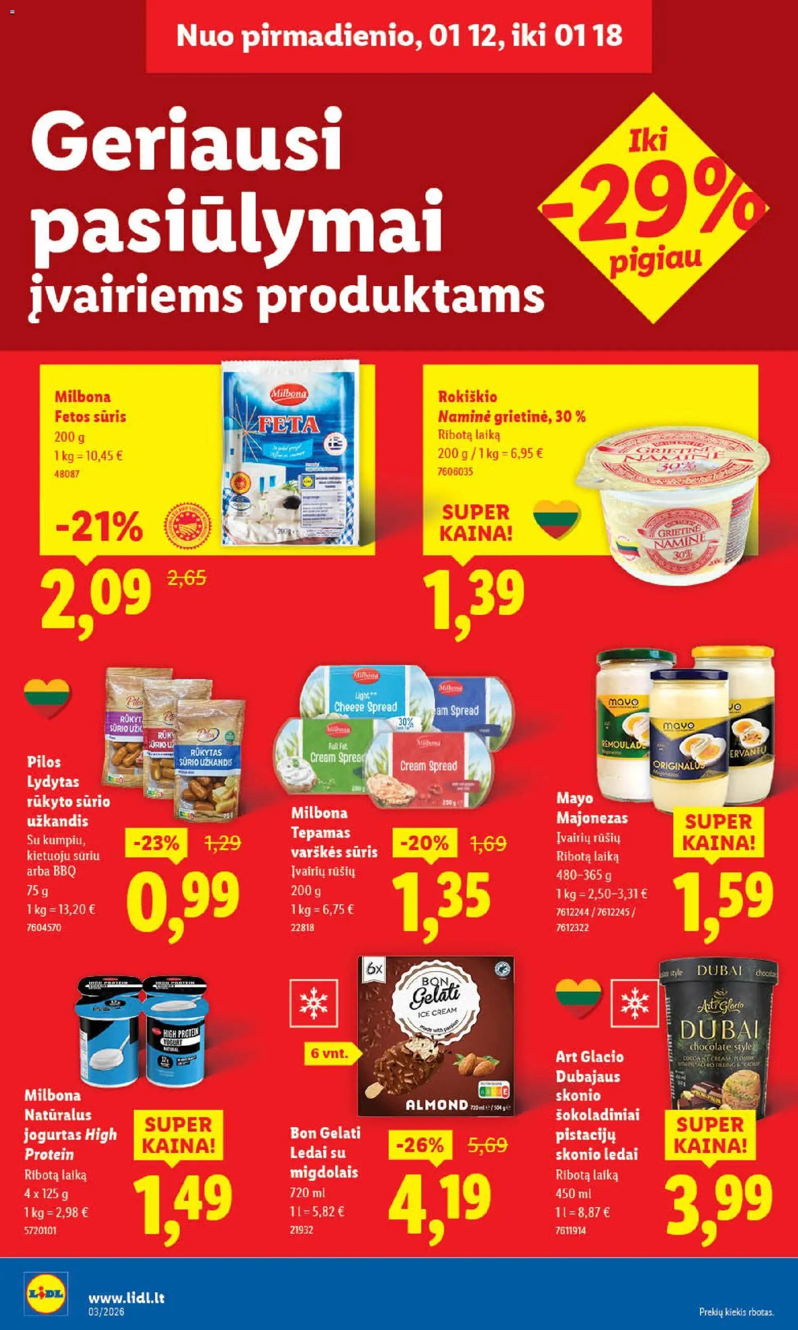 LIDL akcijos nuo 12.01.2026 | Puslapis: 12 | Prekių: Varškės sūris, Sūris, Majonezas, Grietinė
