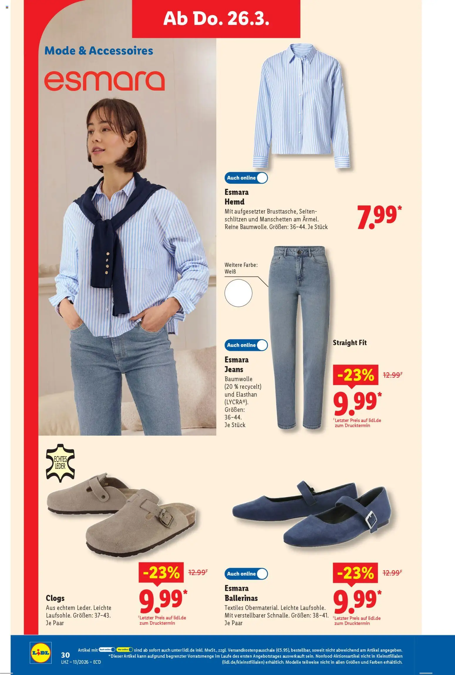 Lidl Prospekt – gültig ab 23.03.2026 | Seite: 18 | Produkte: Hemd, Ballerinas, Jeans