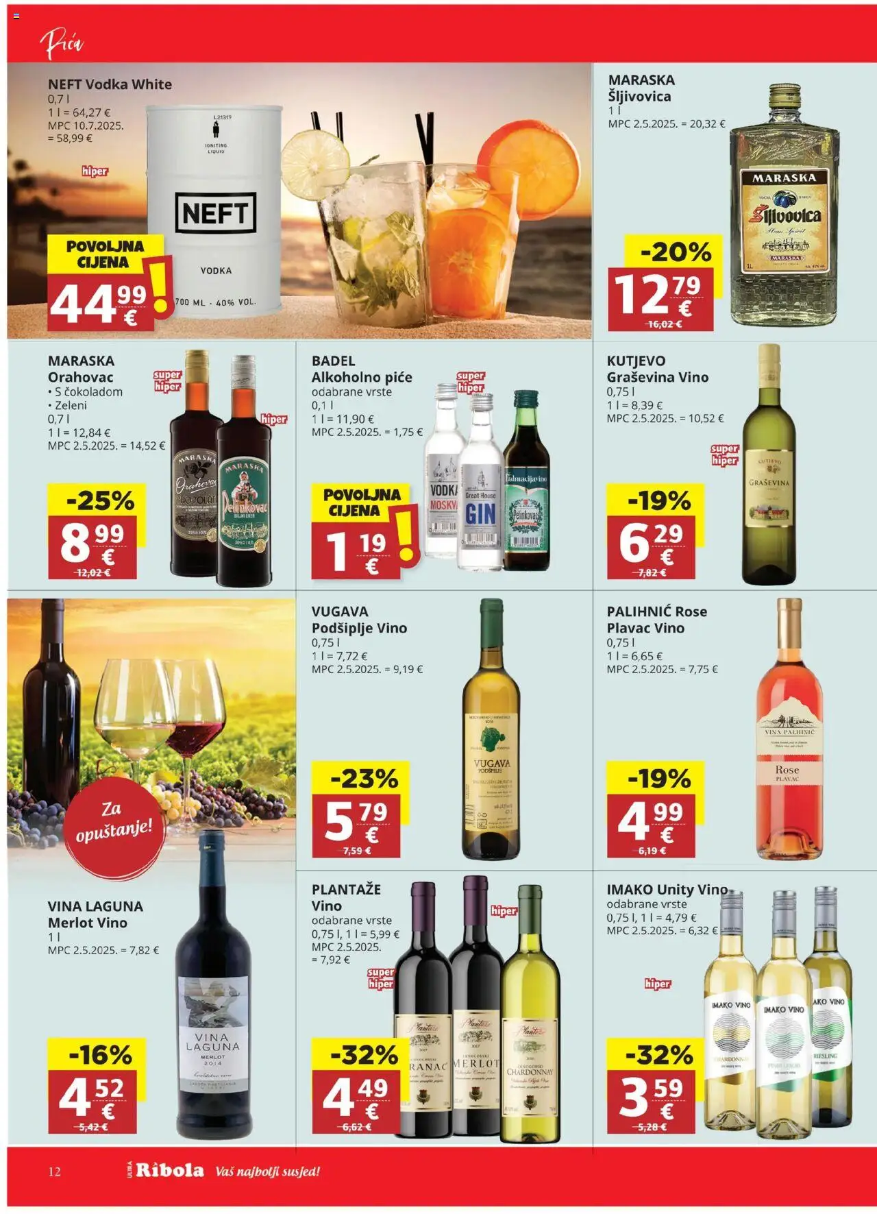 Ribola katalog | vrijedi od 06.08.2025 | Stranica: 12 | Proizvodi: Šljivovica, Vino, Vodka