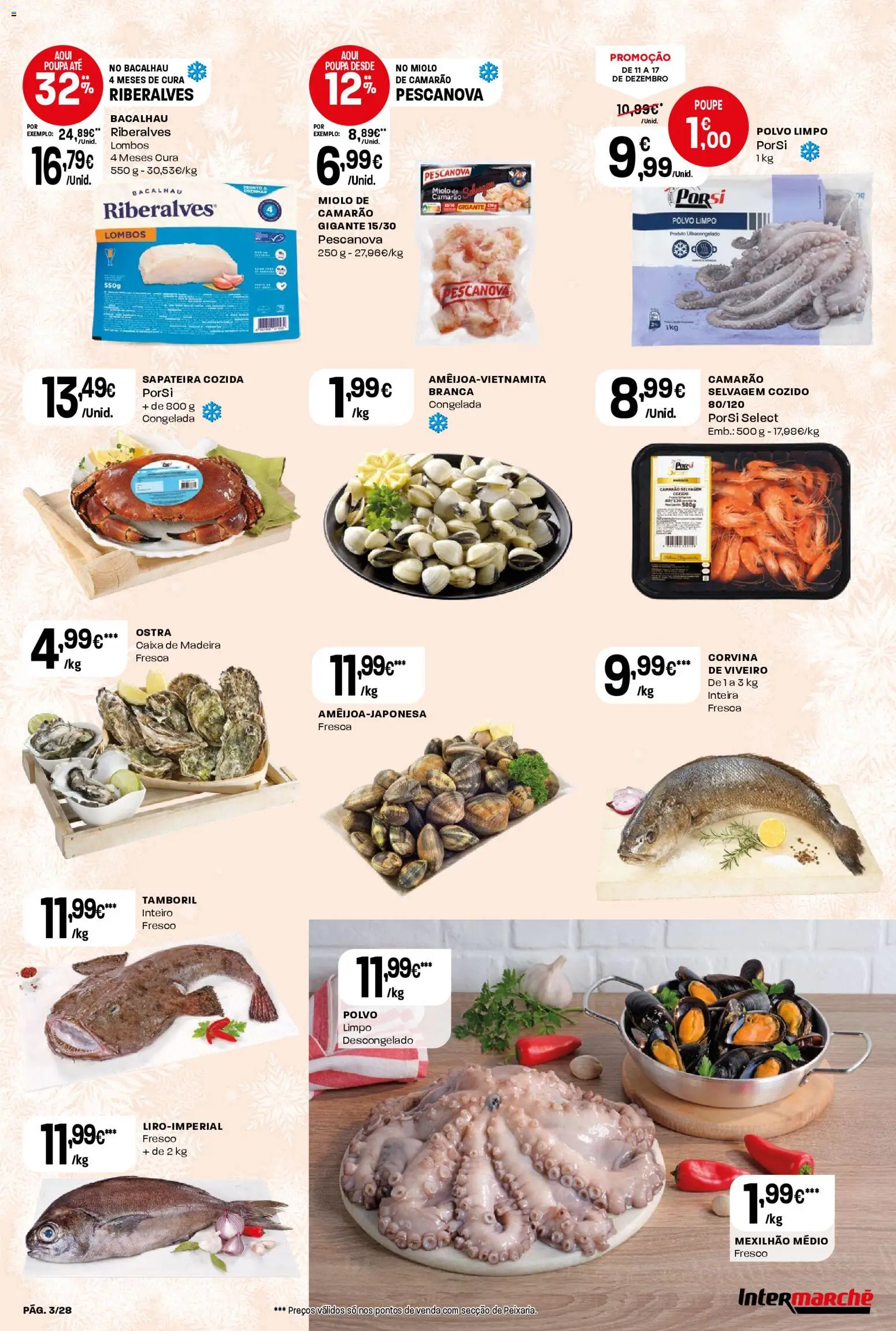Intermarché Folheto Contact │ válido de 11.12.2025 | Página: 3 | Produtos: Polvo, Camarão, Tamboril, Sapateira