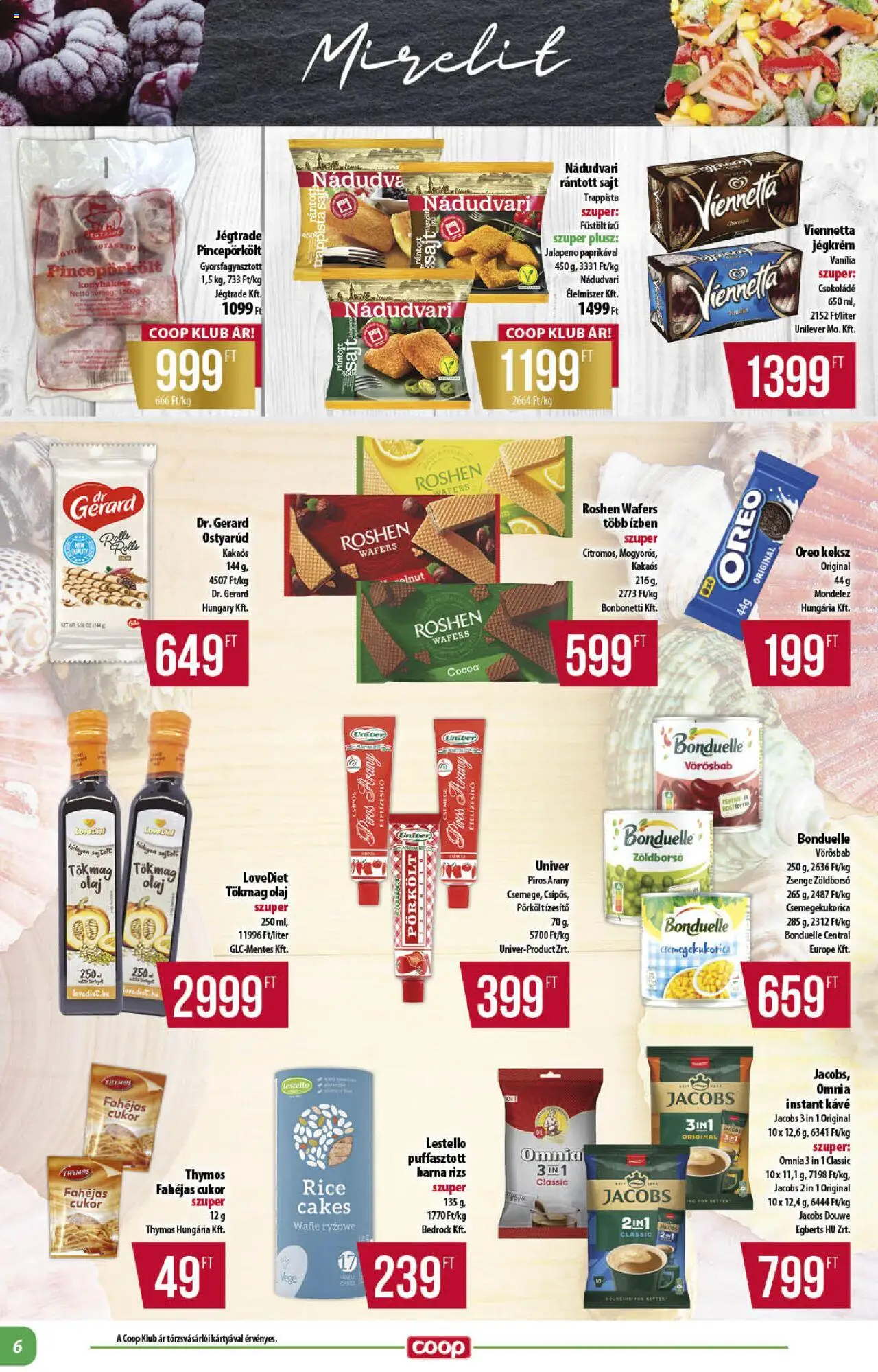 COOP akciós ujság - amely érvényes a következő dátumtól: 14.08.2025 | Oldal: 6 | Termékek: Kávé, Jégkrém, Ételízesítő, Cukor