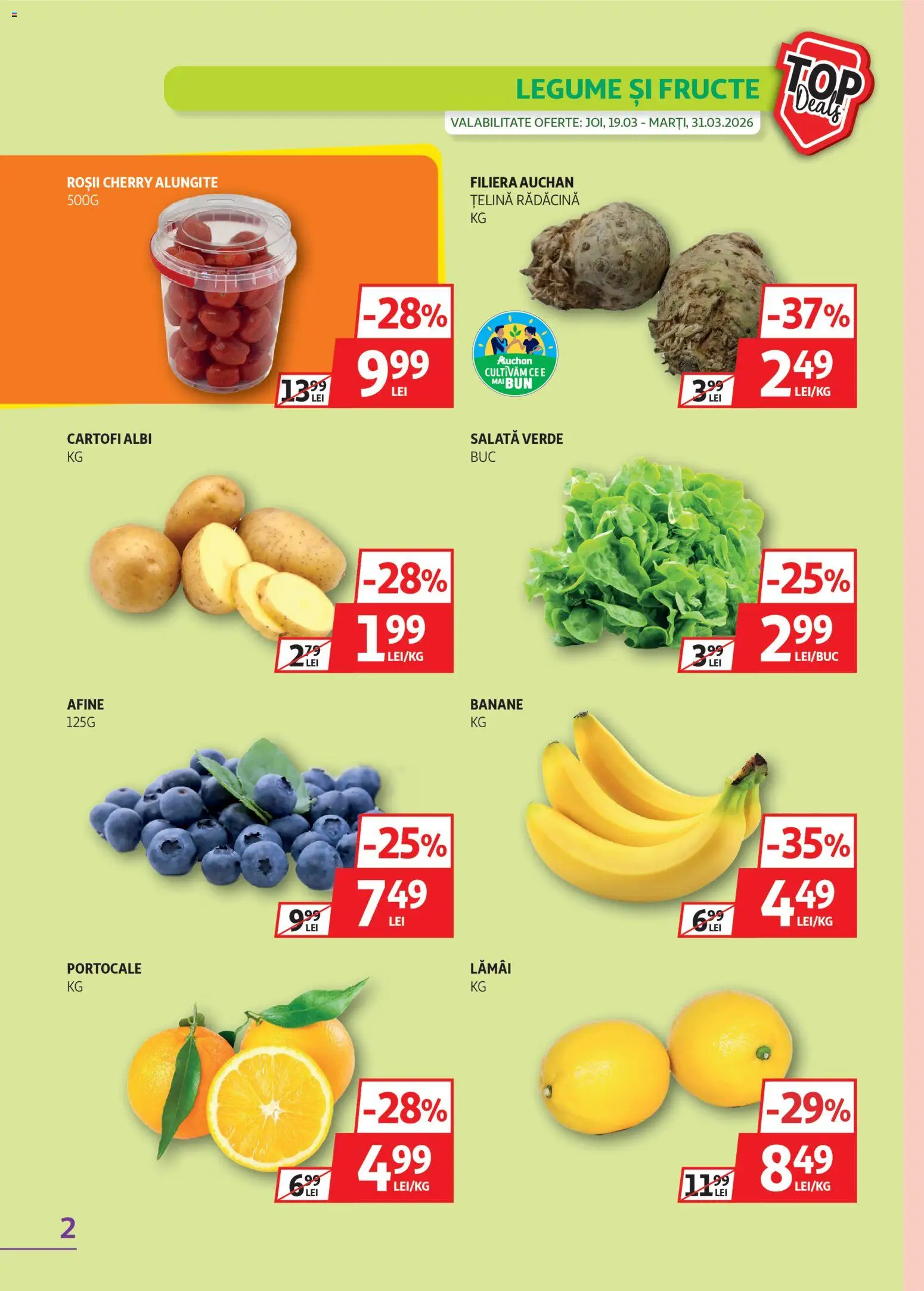 Noul catalog Auchan – valabil de la 19.03.2026 | Pagină: 2 | Produse: Afine, Banane, Legume, Fructe