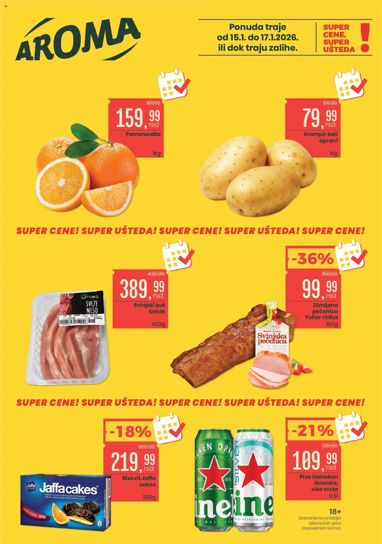 Aroma Market katalog - važi od 15.01.2026 | Strana: 1 | Proizvode: Heineken, Krompir, Pica, Pivo