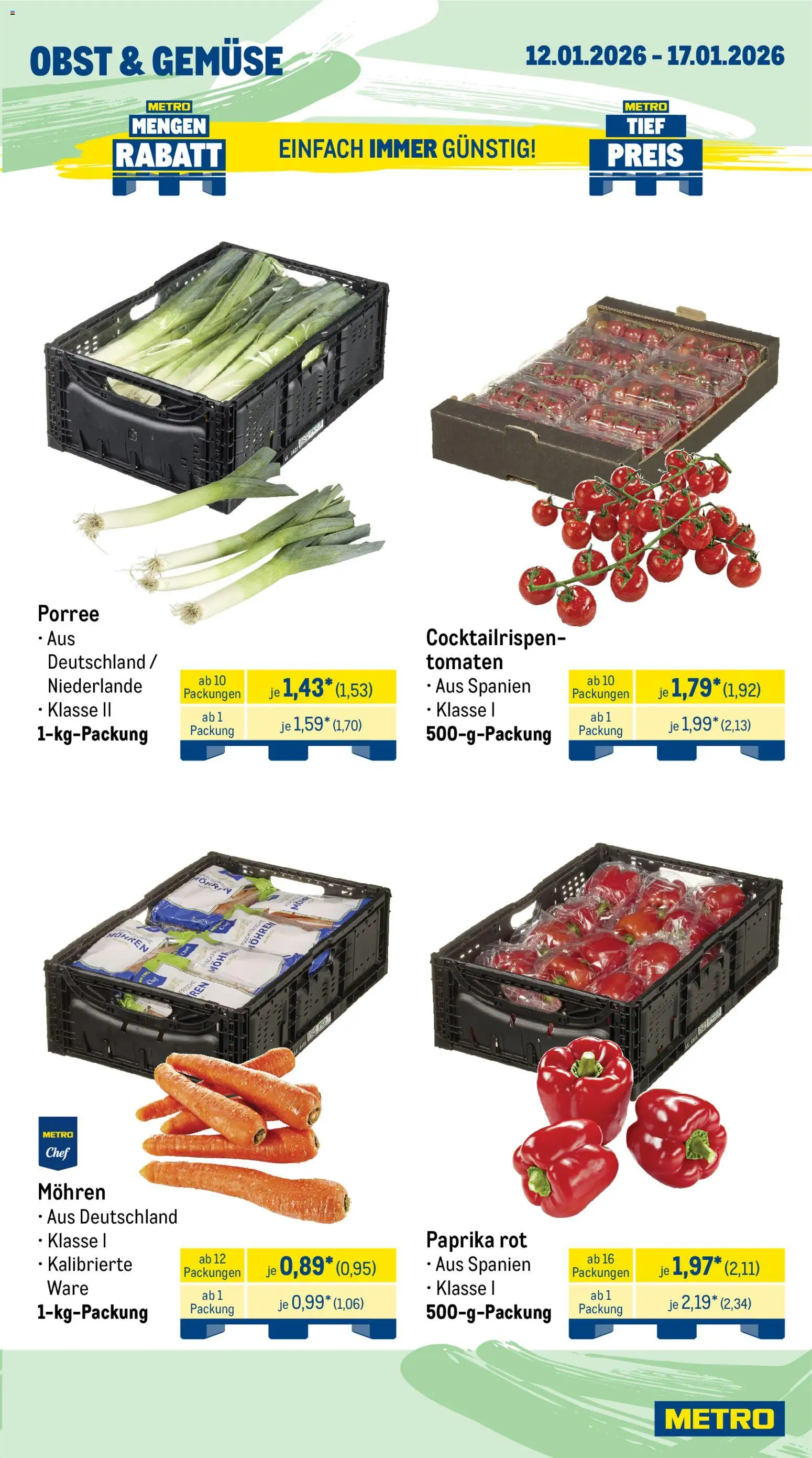 Metro Prospekt 	 – gültig ab 12.01.2026 | Seite: 9 | Produkte: Paprika rot, Mohren, Gemüse, Paprika