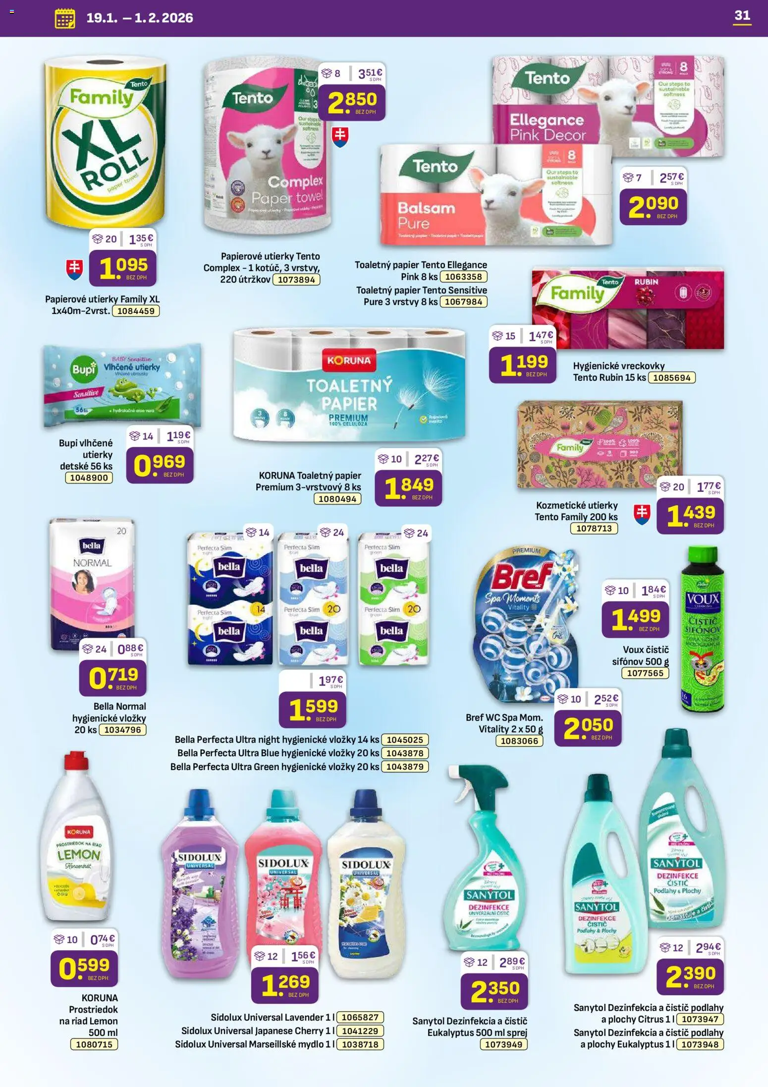 Nové Libex akcie – leták je platný od 19.01.2026 | Strana: 31 | Produkty: Wc, Sanytol, Toaletný papier, Mydlo