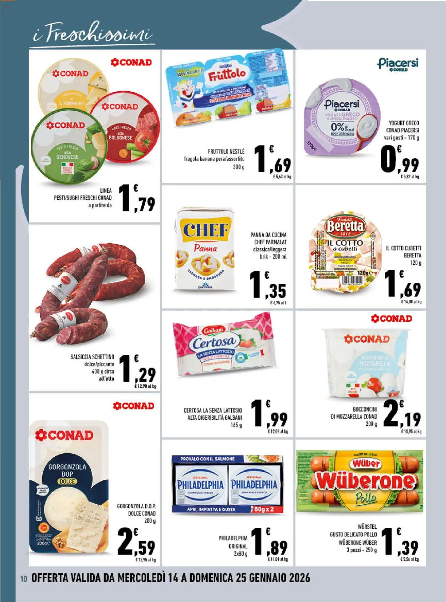 Volantino Conad del 14.01.2026 | Pagina: 10 | Prodotti: Yogurt, Wurstel, Pesto, Gorgonzola