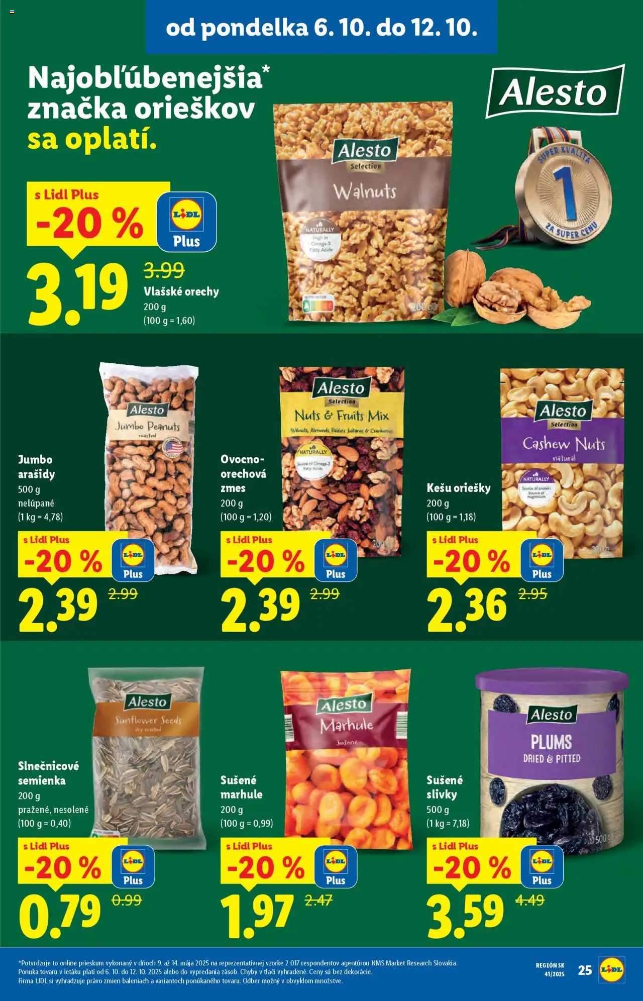 Nové Lidl akcie – leták je platný od 06.10.2025 | Strana: 33 | Produkty: Protein, Arašidy, Marhule, Sušené marhule
