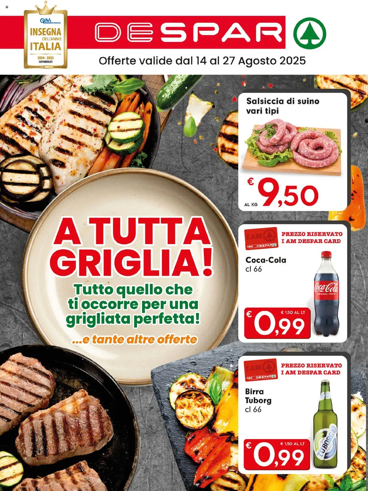 Volantino Despar del 14.08.2025 | Pagina: 1 | Prodotti: Birra, Suino, Salsiccia, Coca Cola