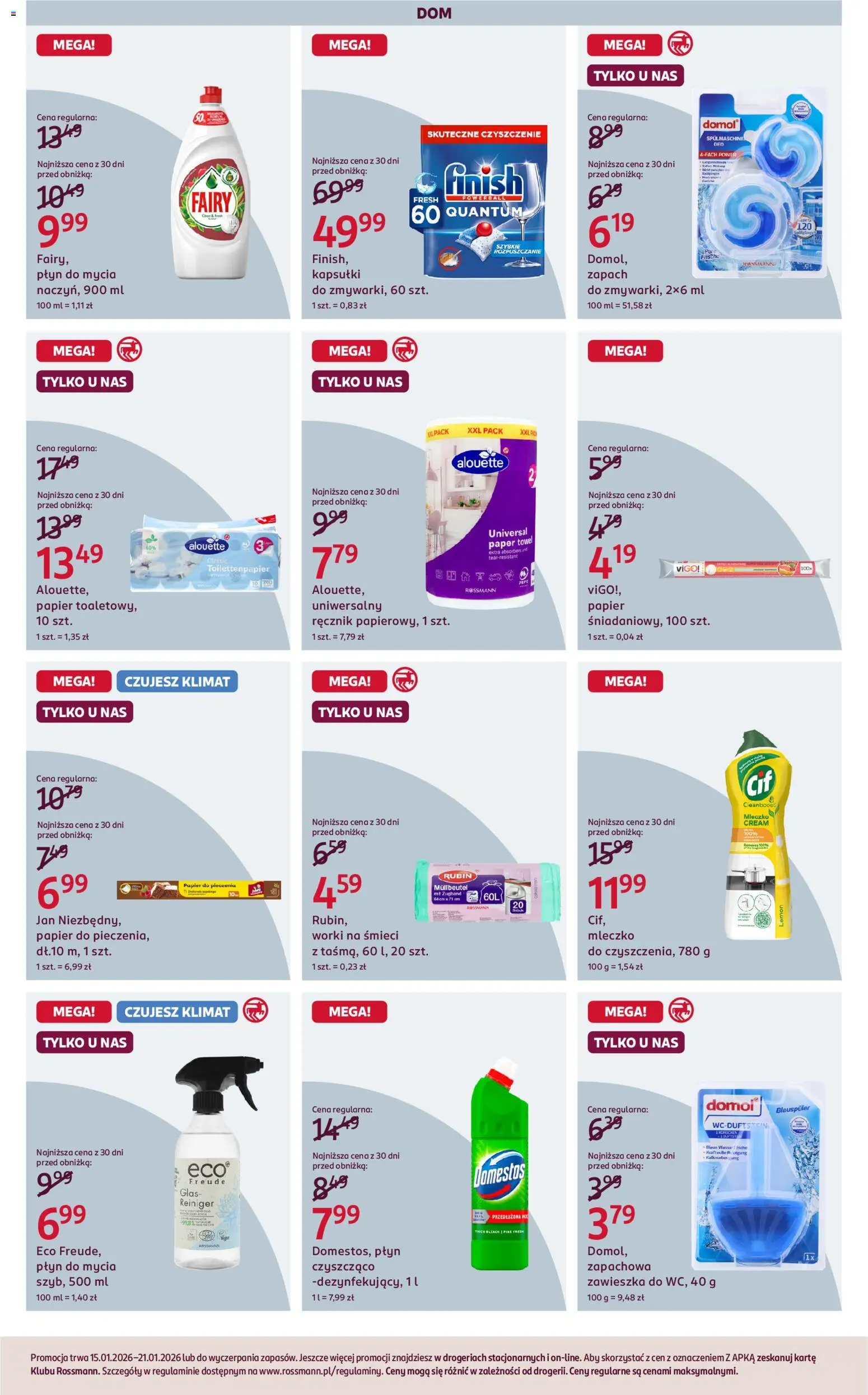 Rossmann Gazetka od 15.01.2026 | Strona: 3 | Produkty: Papier do pieczenia, Domestos, Zapach, Finish