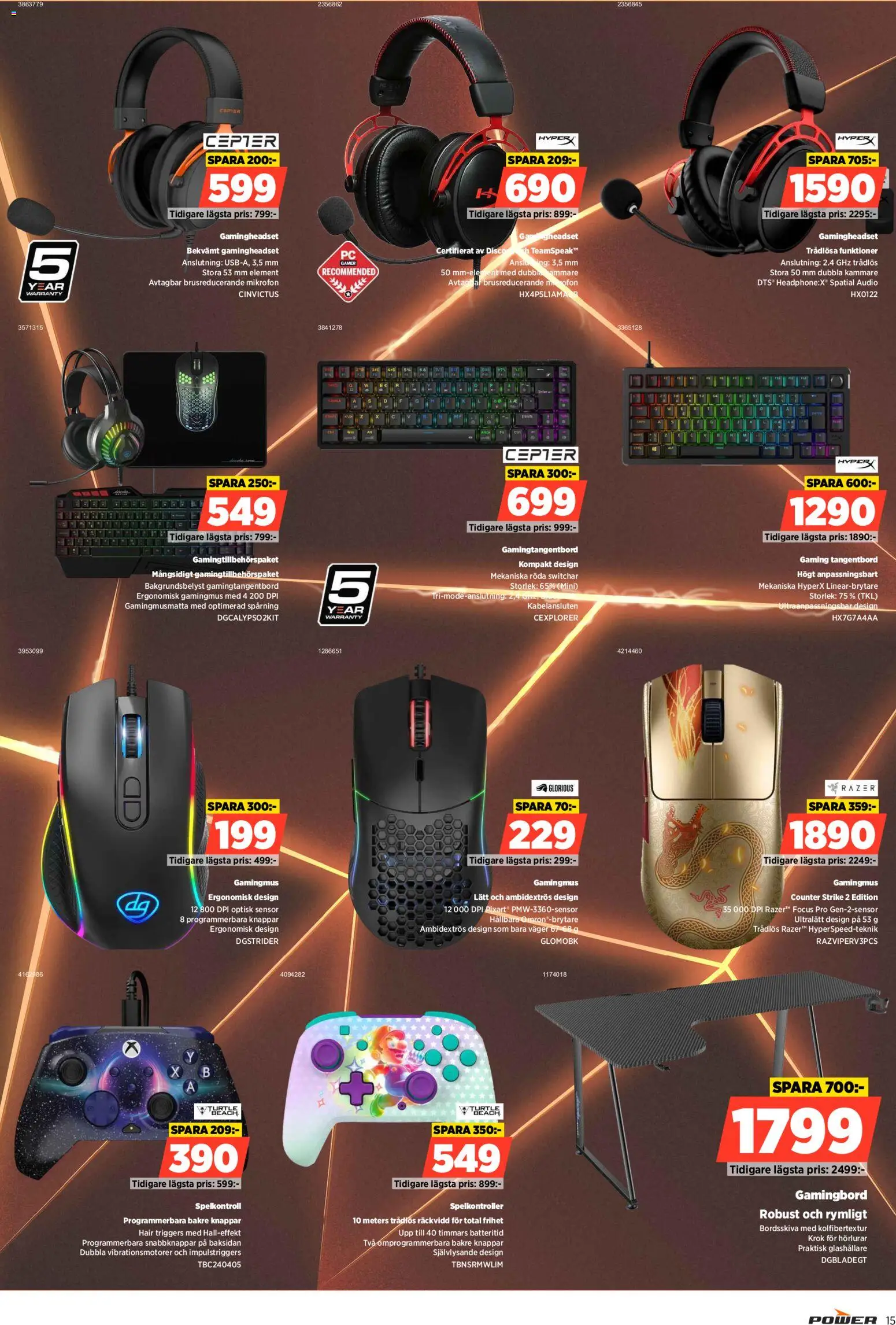Power reklamblad aktuell från 23.03.2026 | Sida: 15 | Produkter: Tangentbord, Hörlurar, Mikrofon, Gamingbord