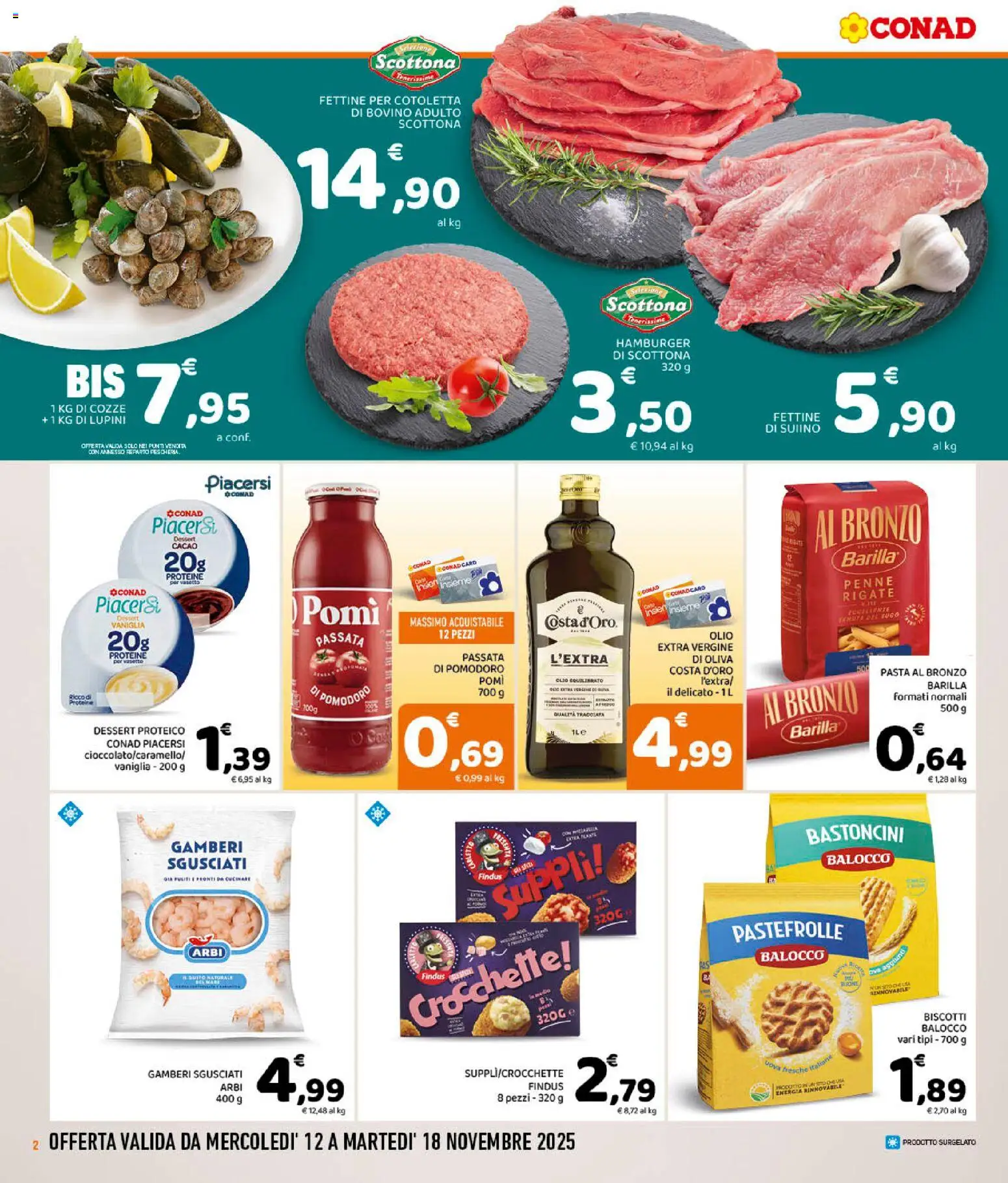 Volantino Conad del 12.11.2025 | Pagina: 2 | Prodotti: Cozze, Pomodoro, Crocchette, Cacao