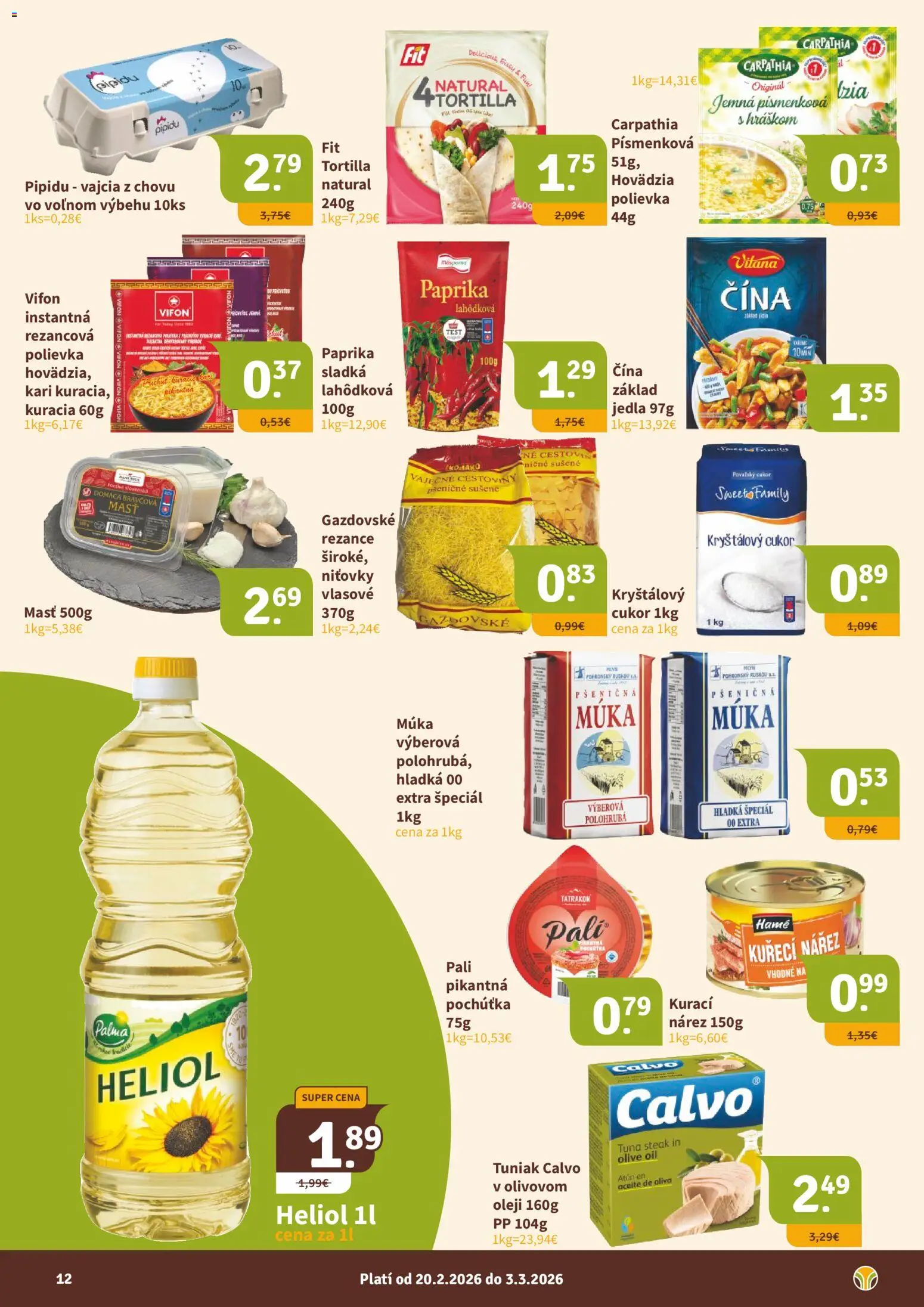 Nové Nitrazdroj akcie – leták je platný od 20.02.2026 | Strana: 12 | Produkty: Paprika, Tuniak, Tortilla, Rezance